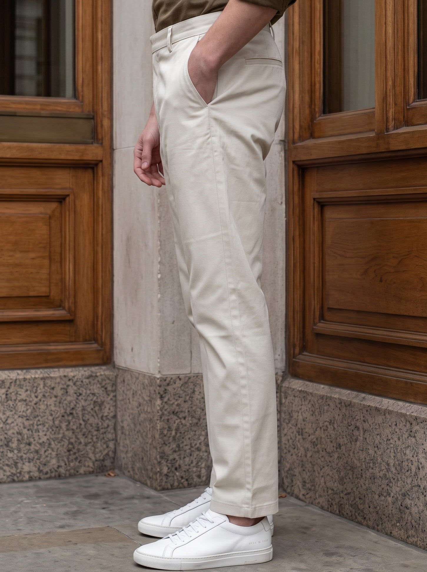 Men's Dobby Cream Color Straight Fit Trousers