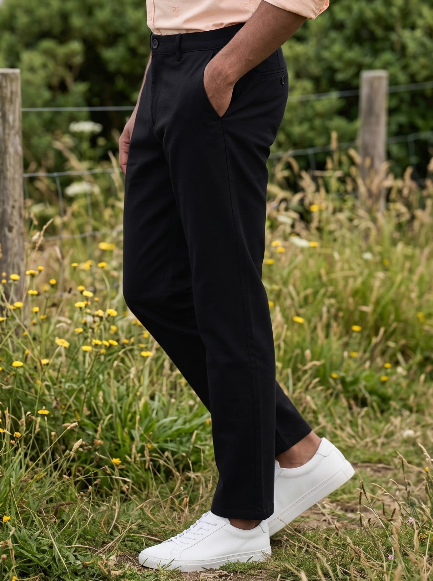 Men's Dobby Black Color Straight Fit Trousers