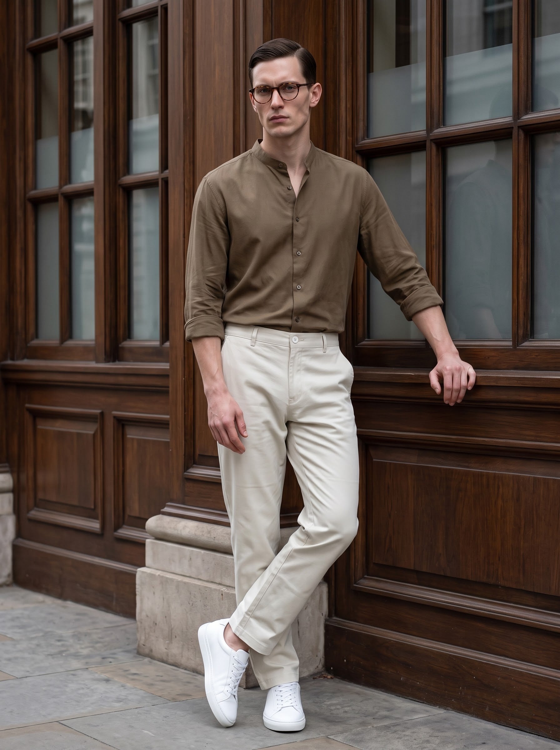 Men's Dobby Cream Color Straight Fit Trousers