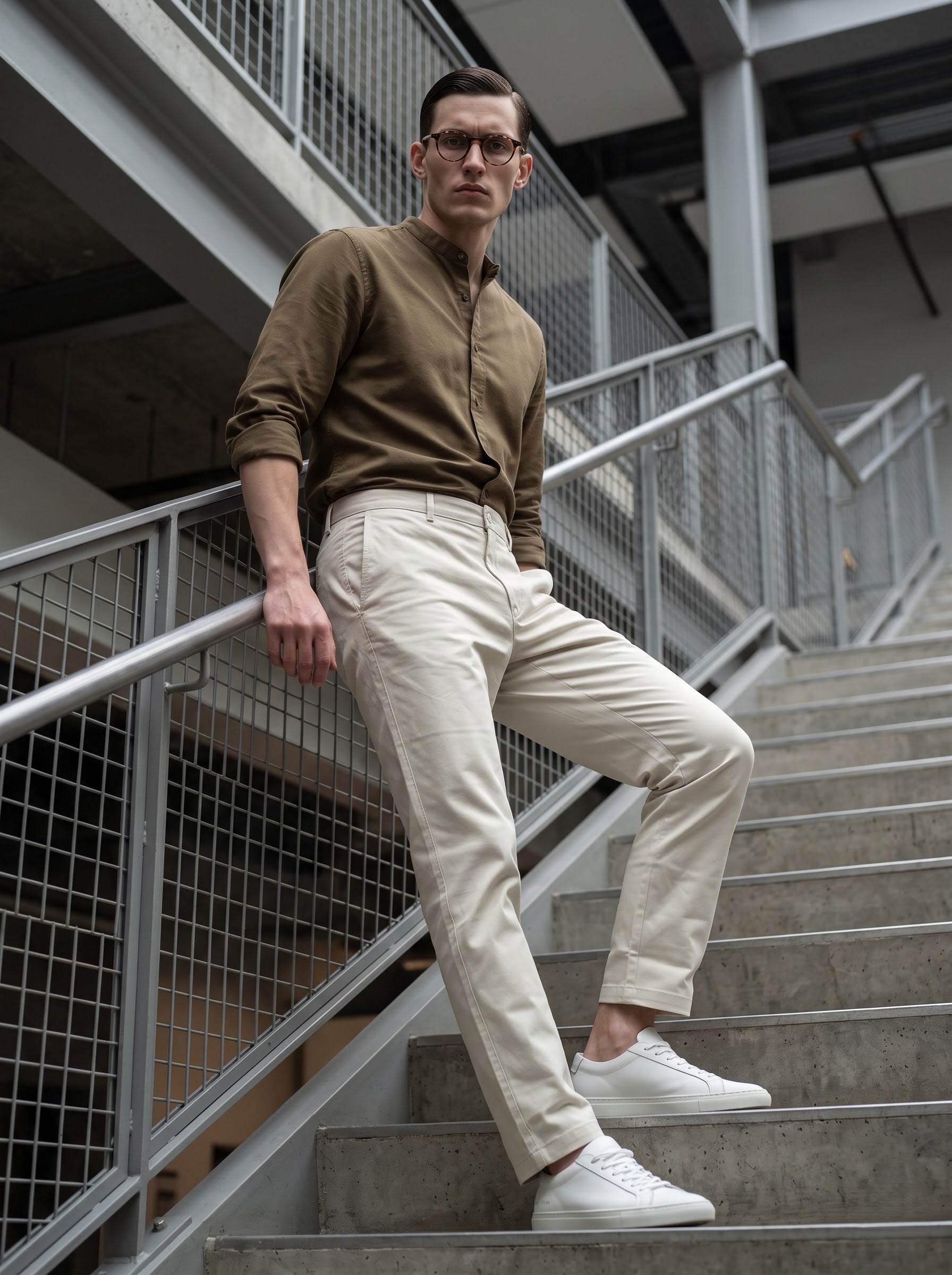 Men's Dobby Cream Color Straight Fit Trousers