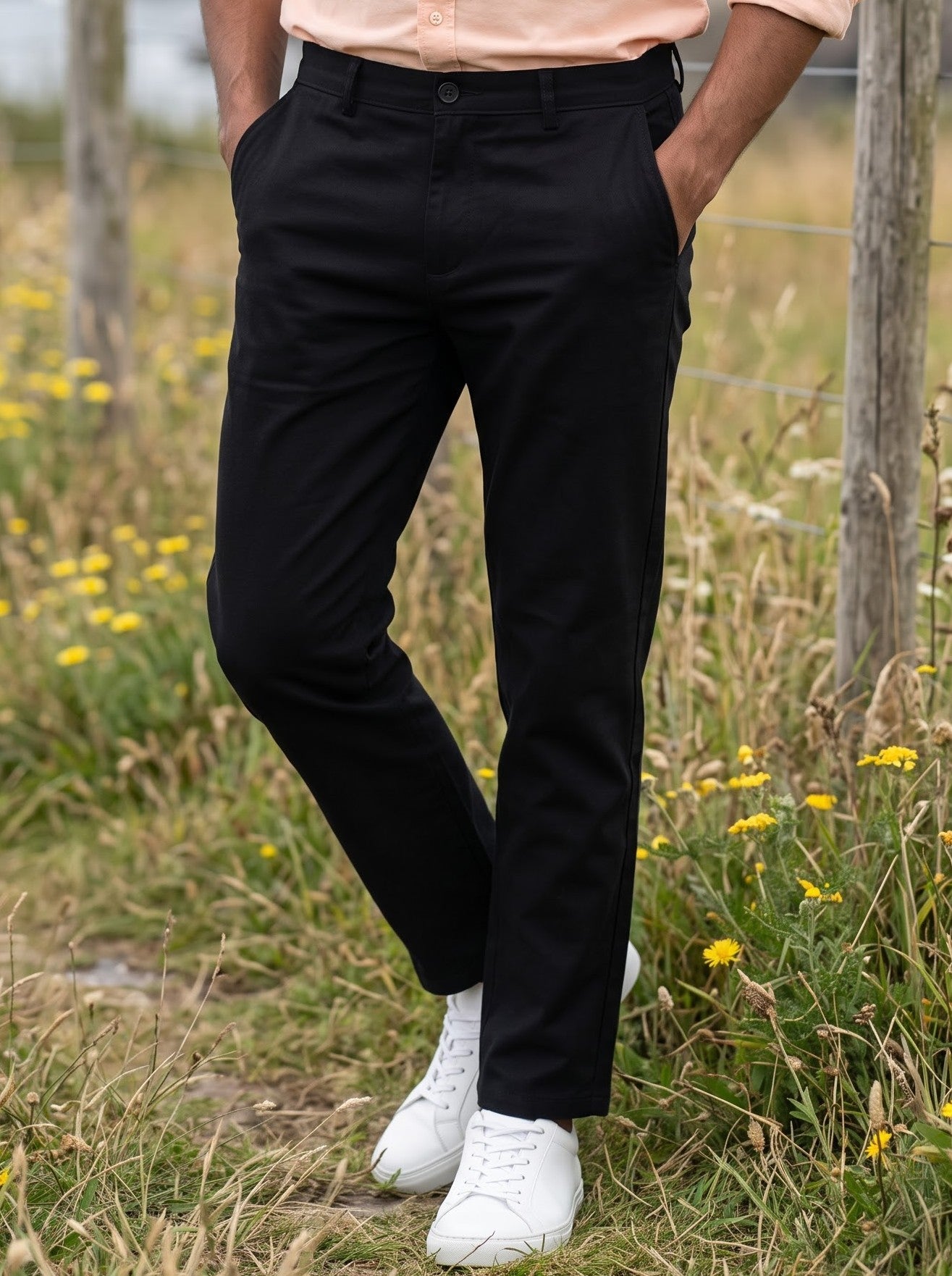 Men's Dobby Black Color Straight Fit Trousers