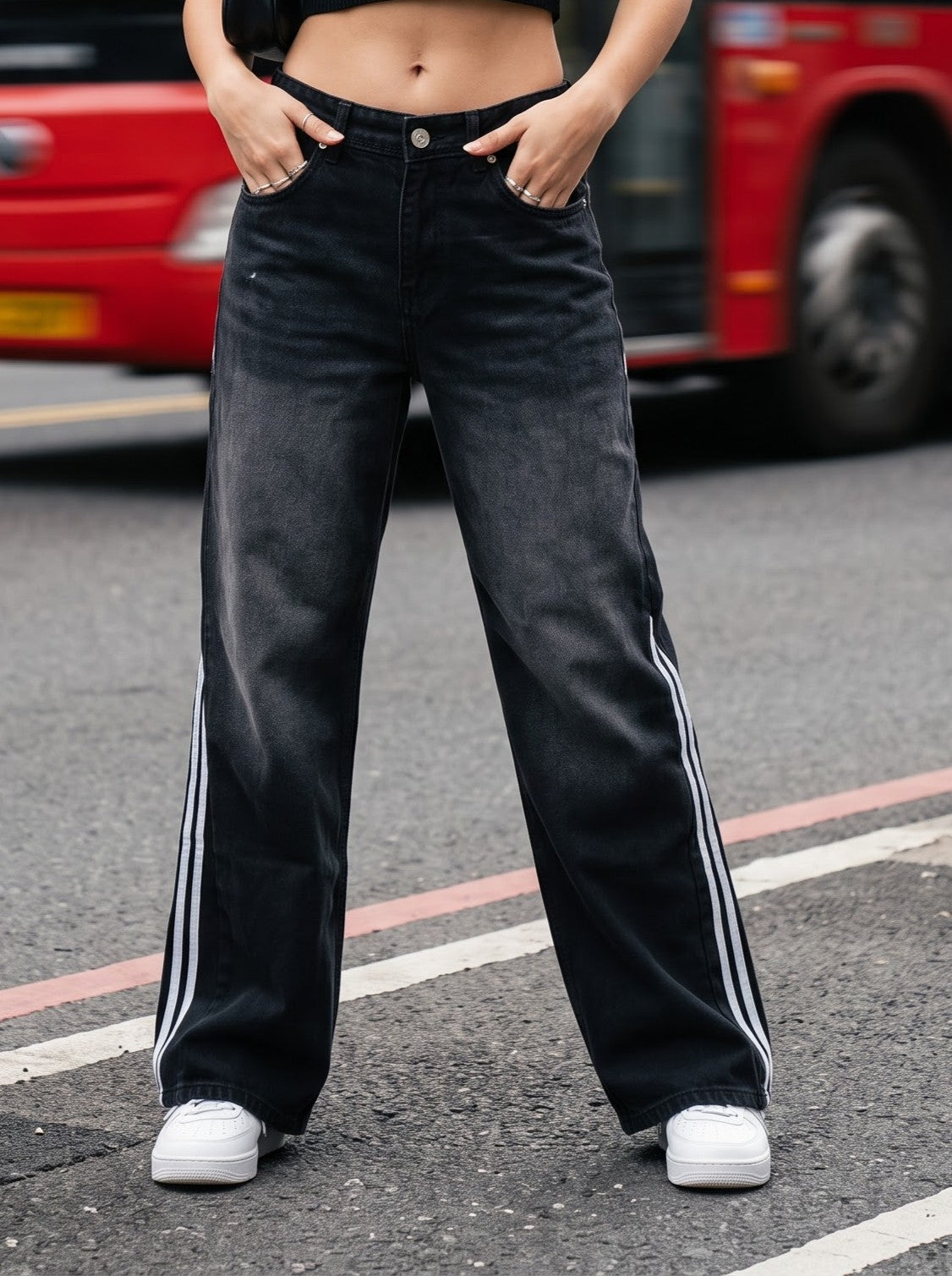 Women's Denim Black Color Wide Leg Fit  Jeans
