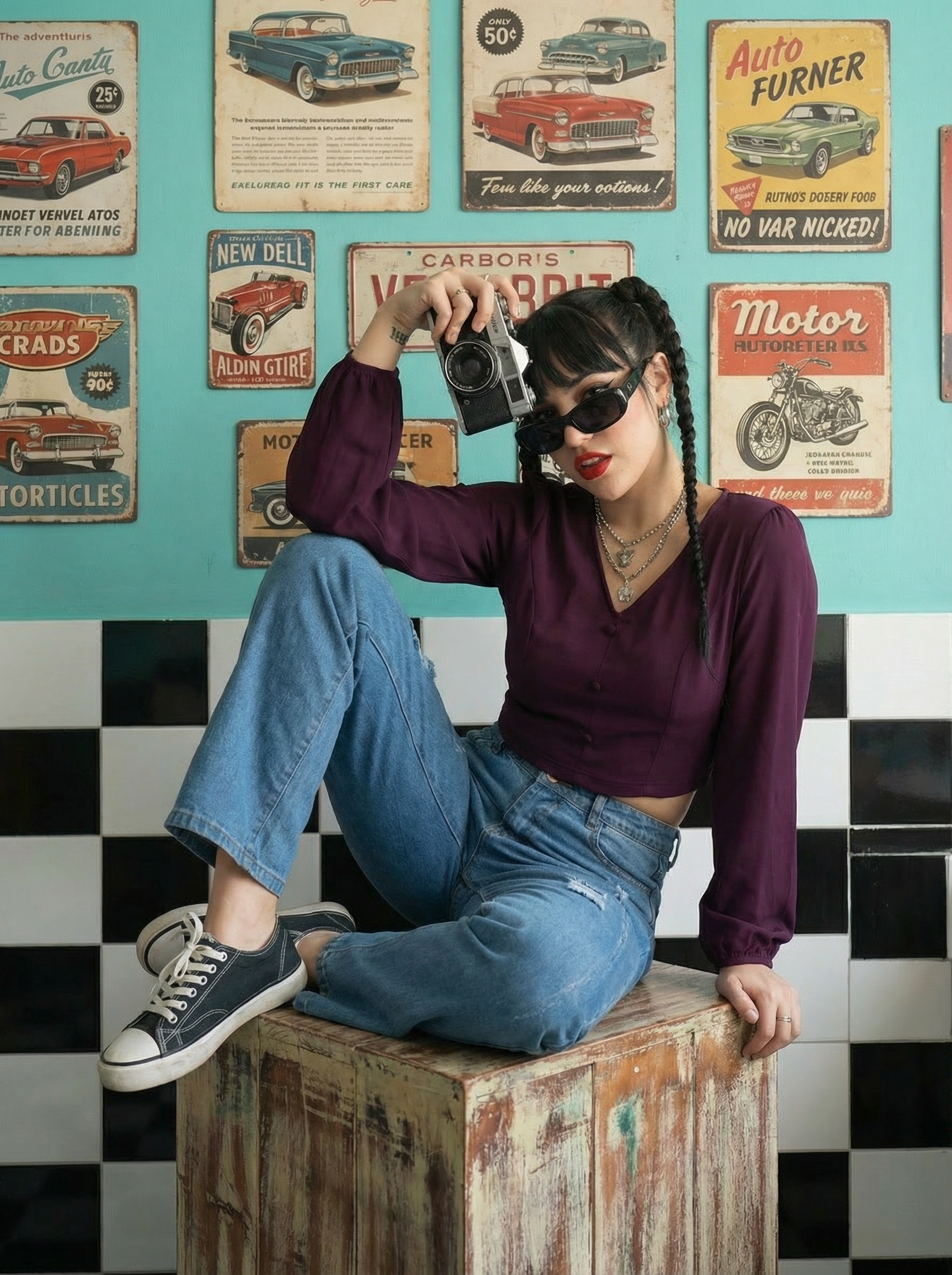 Valentino Body Fit V-Neck Wine Crop Top