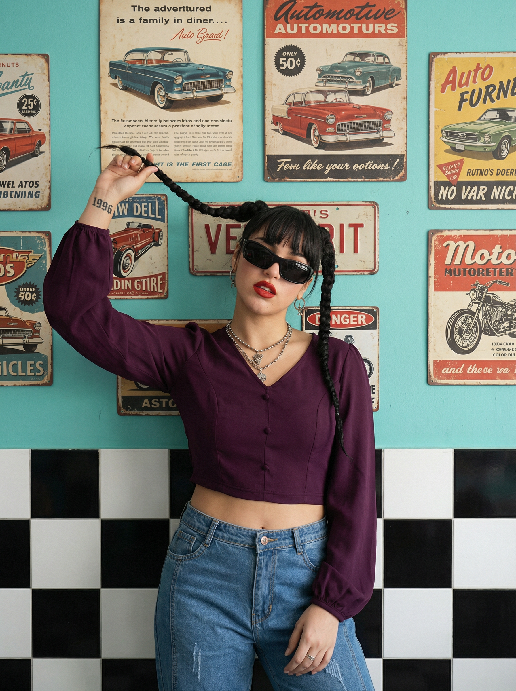 Valentino Body Fit V-Neck Wine Crop Top