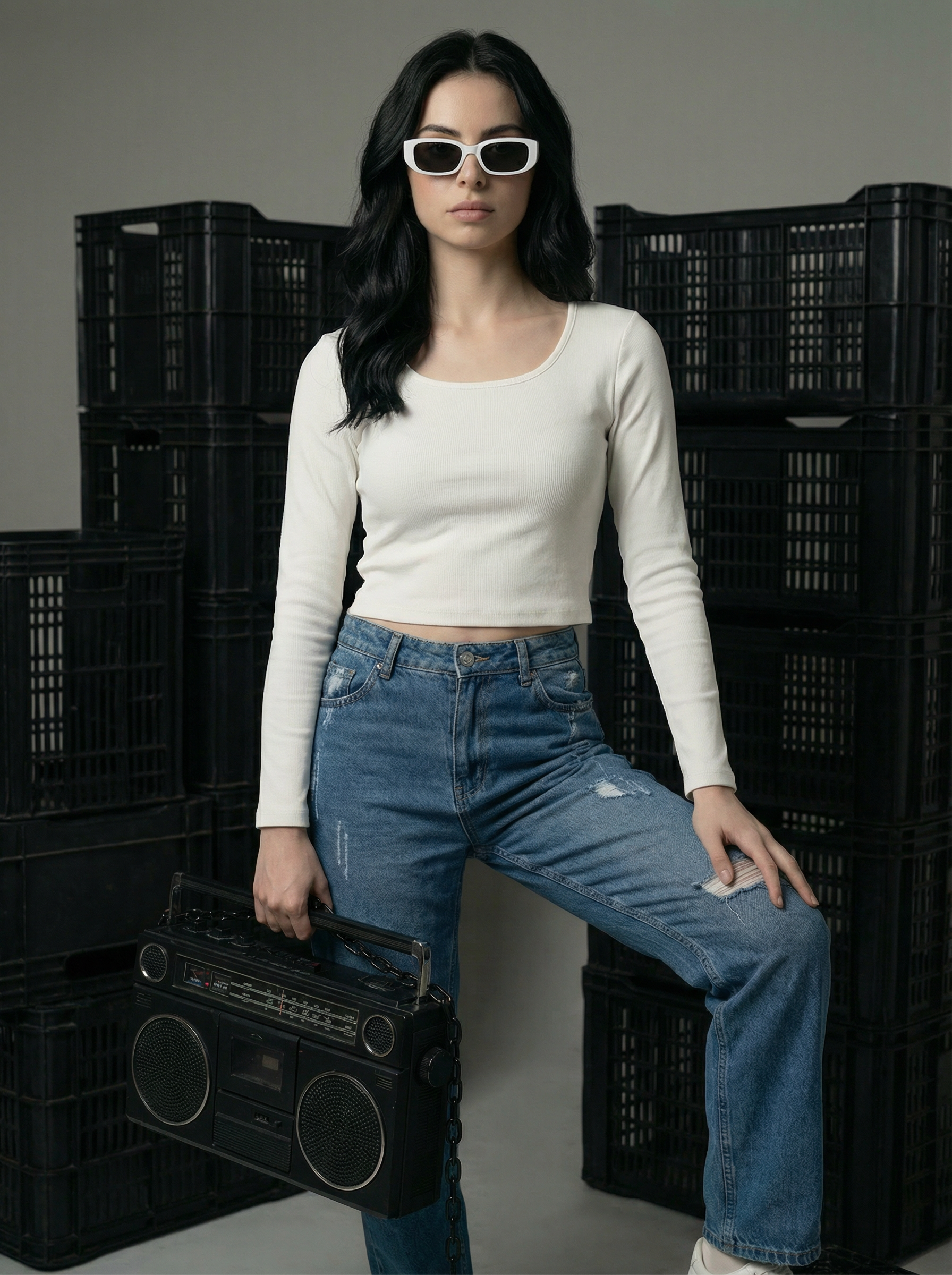 Off White Slim Fit Square Neck Women’s Crop Top