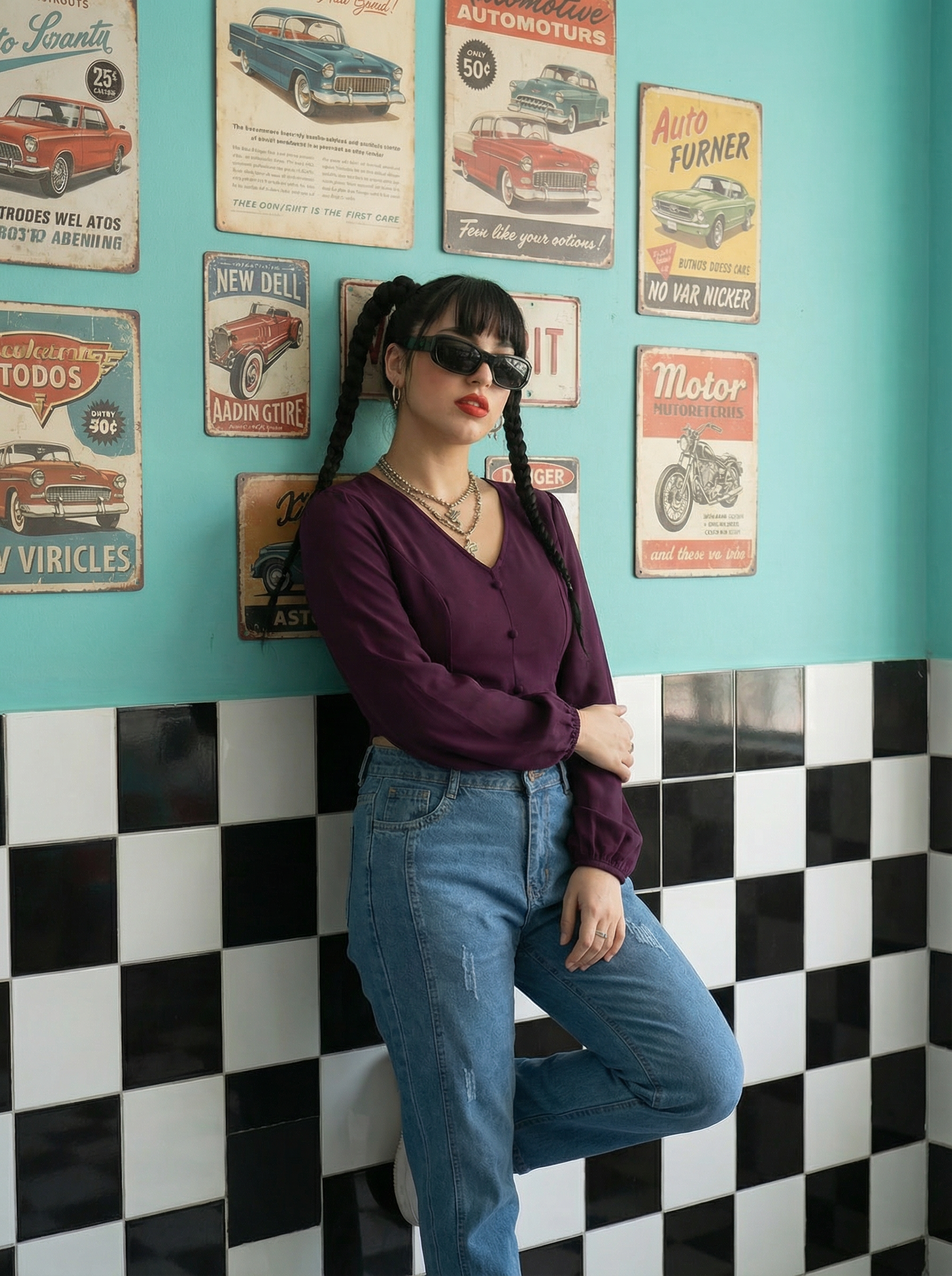 Valentino Body Fit V-Neck Wine Crop Top