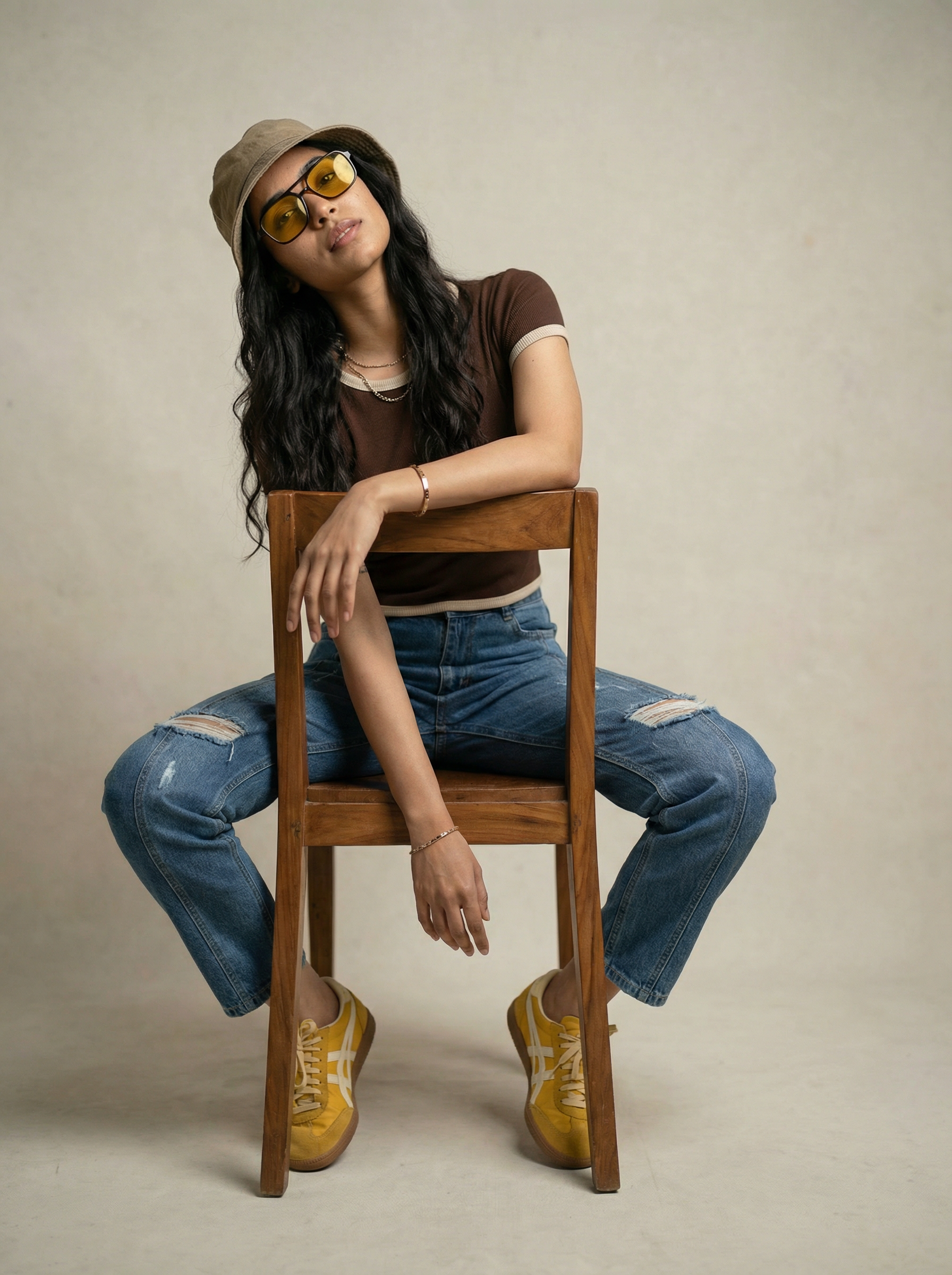 Brown Slim Fit Crew Neck Womens Crop Top