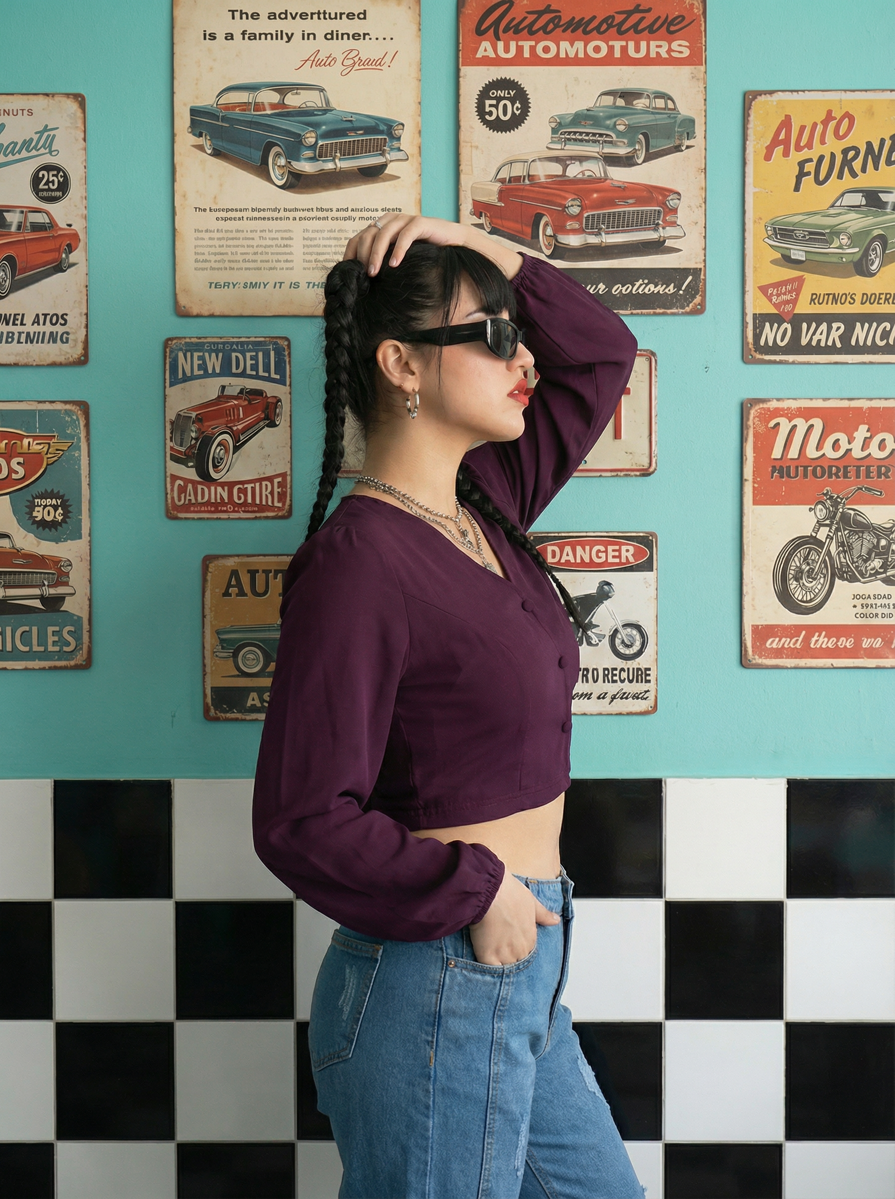 Valentino Body Fit V-Neck Wine Crop Top