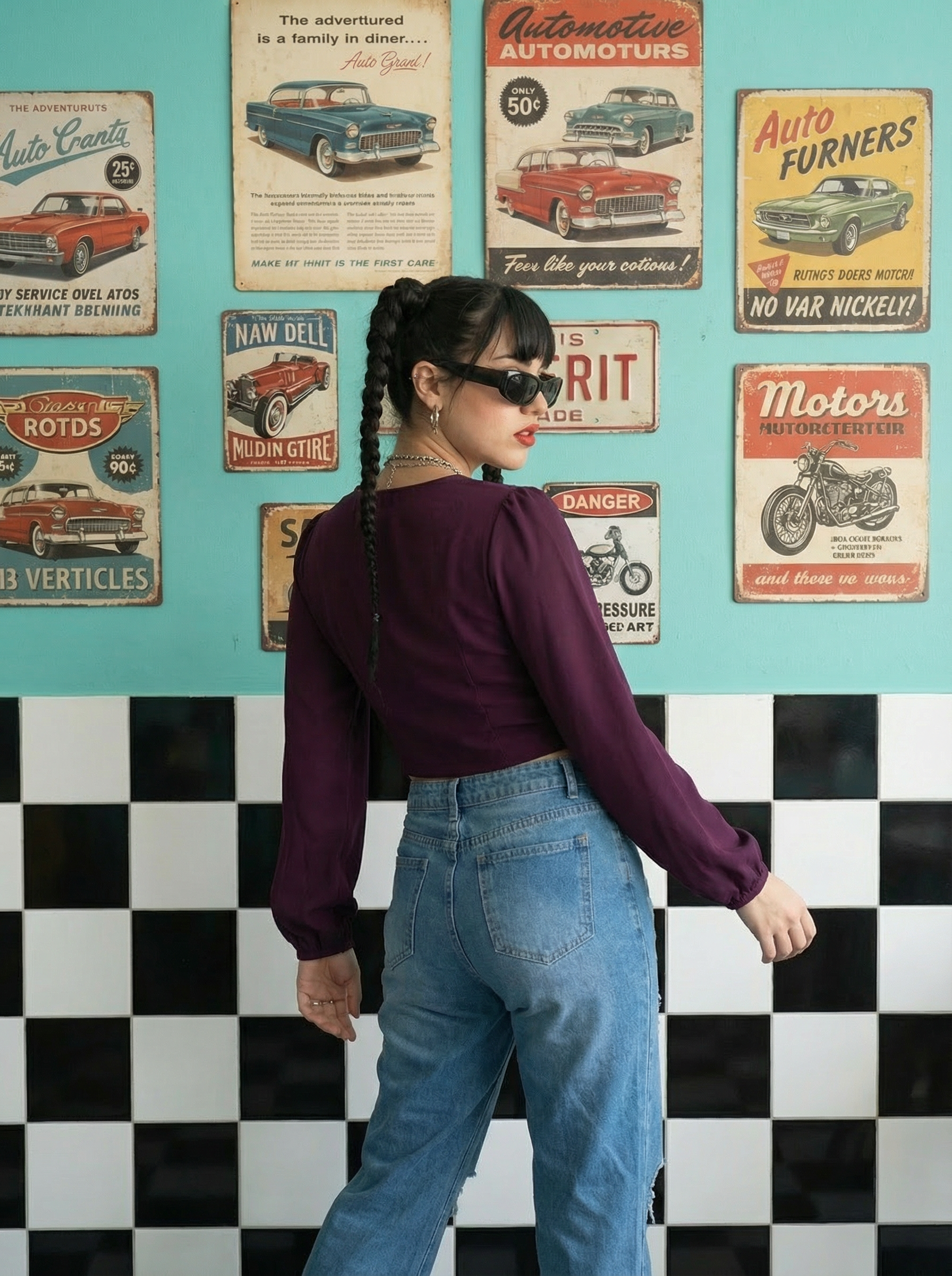 Valentino Body Fit V-Neck Wine Crop Top