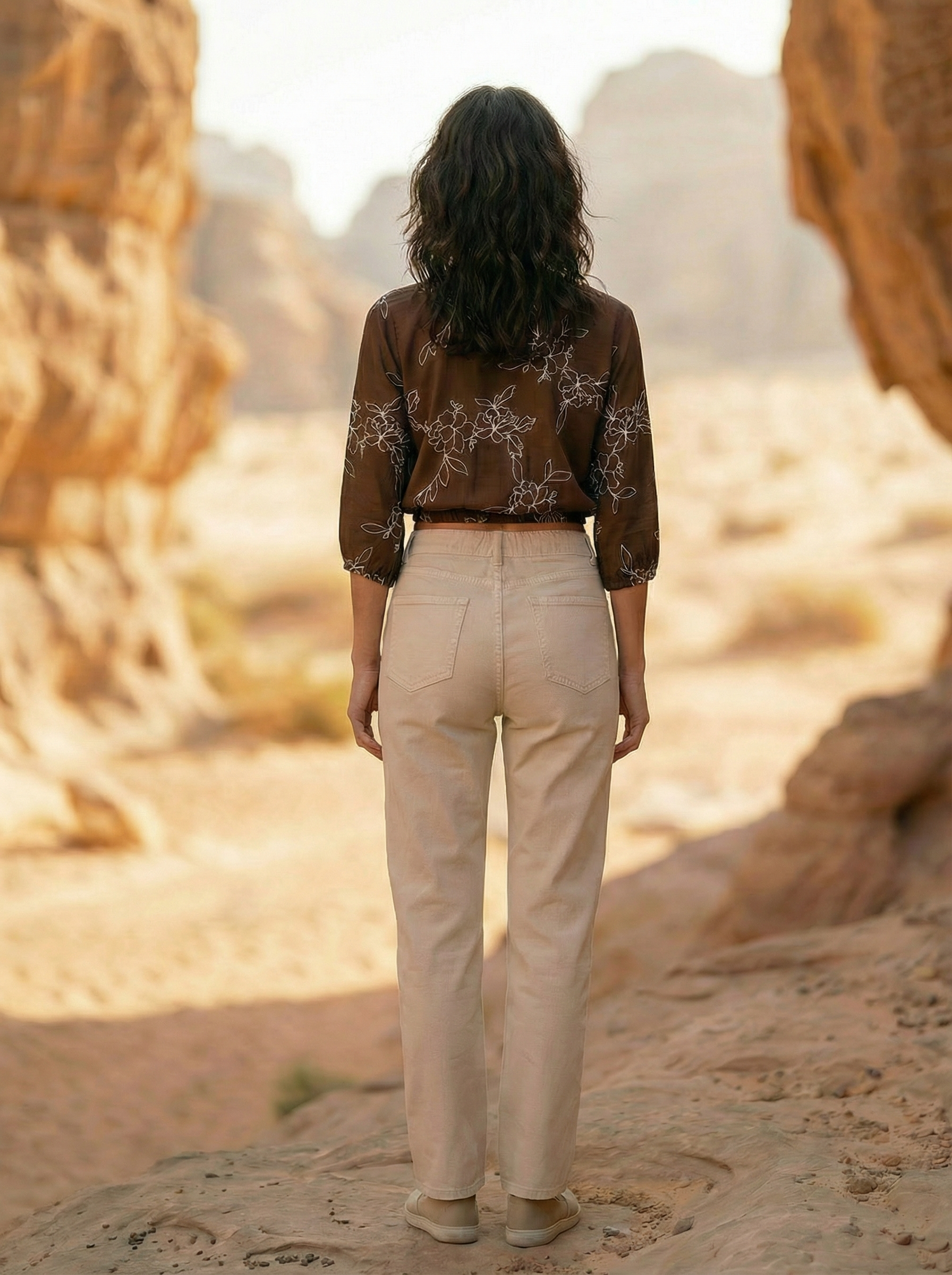 Women’s Brown Round Neck Three-Fourth Sleeve Top