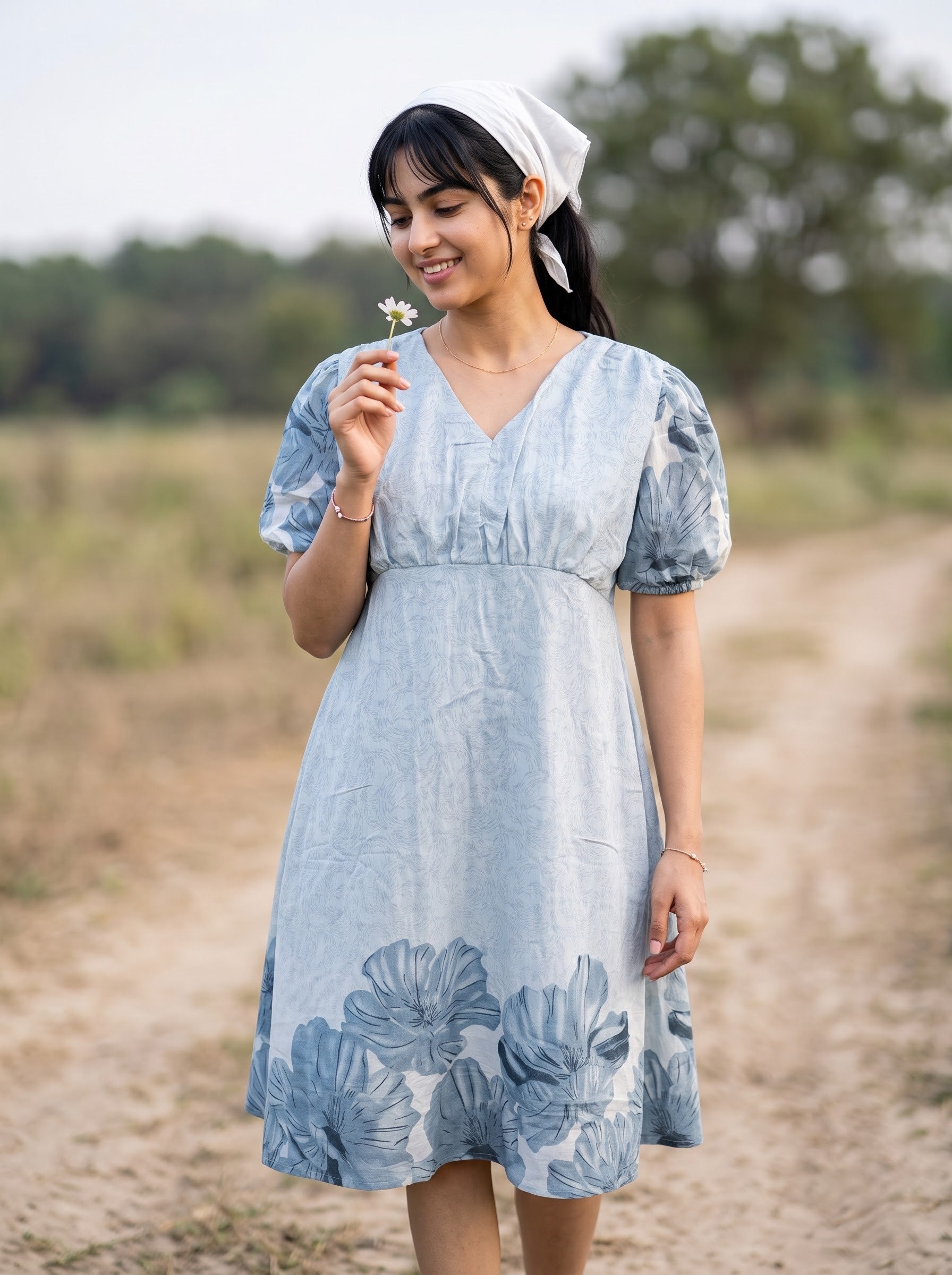 Women's Polyester Blend Faded Blue Color Regular Fit Dresses