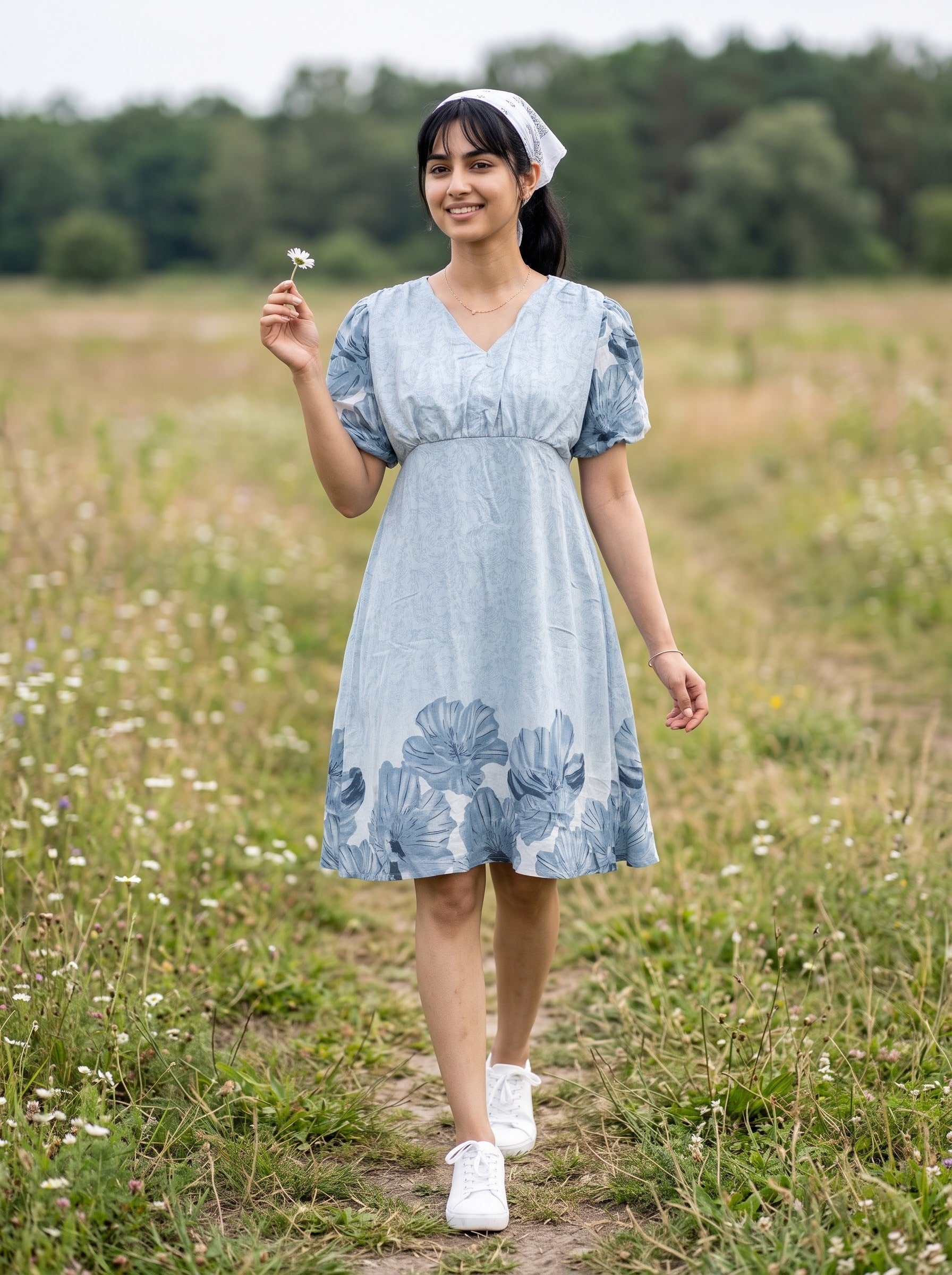 Women's Polyester Blend Faded Blue Color Regular Fit Dresses