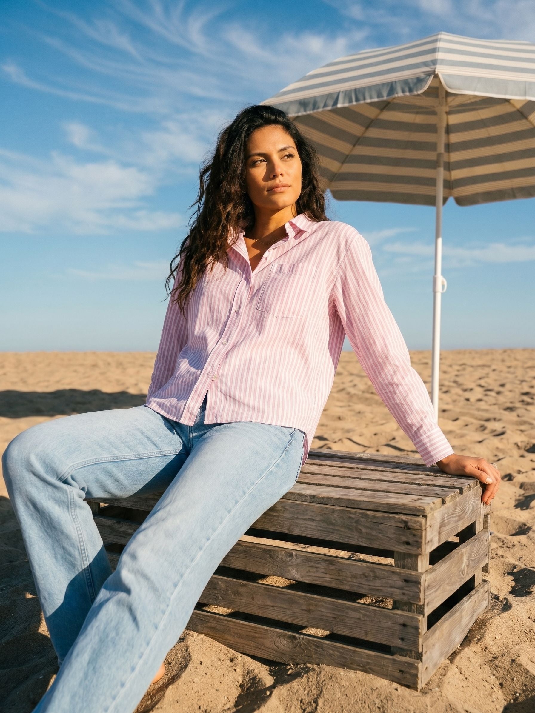Women's NV Cotton Pink Stripe Full Sleeve Shirt