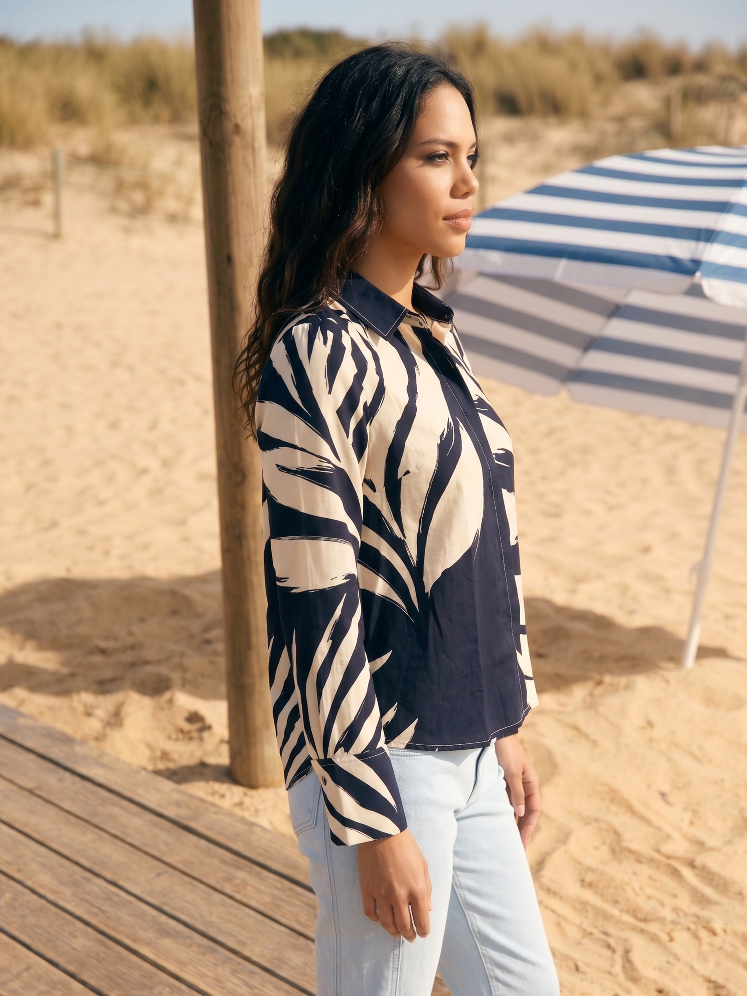 Women's NV Print Navy Blue Regular Fit Shirt