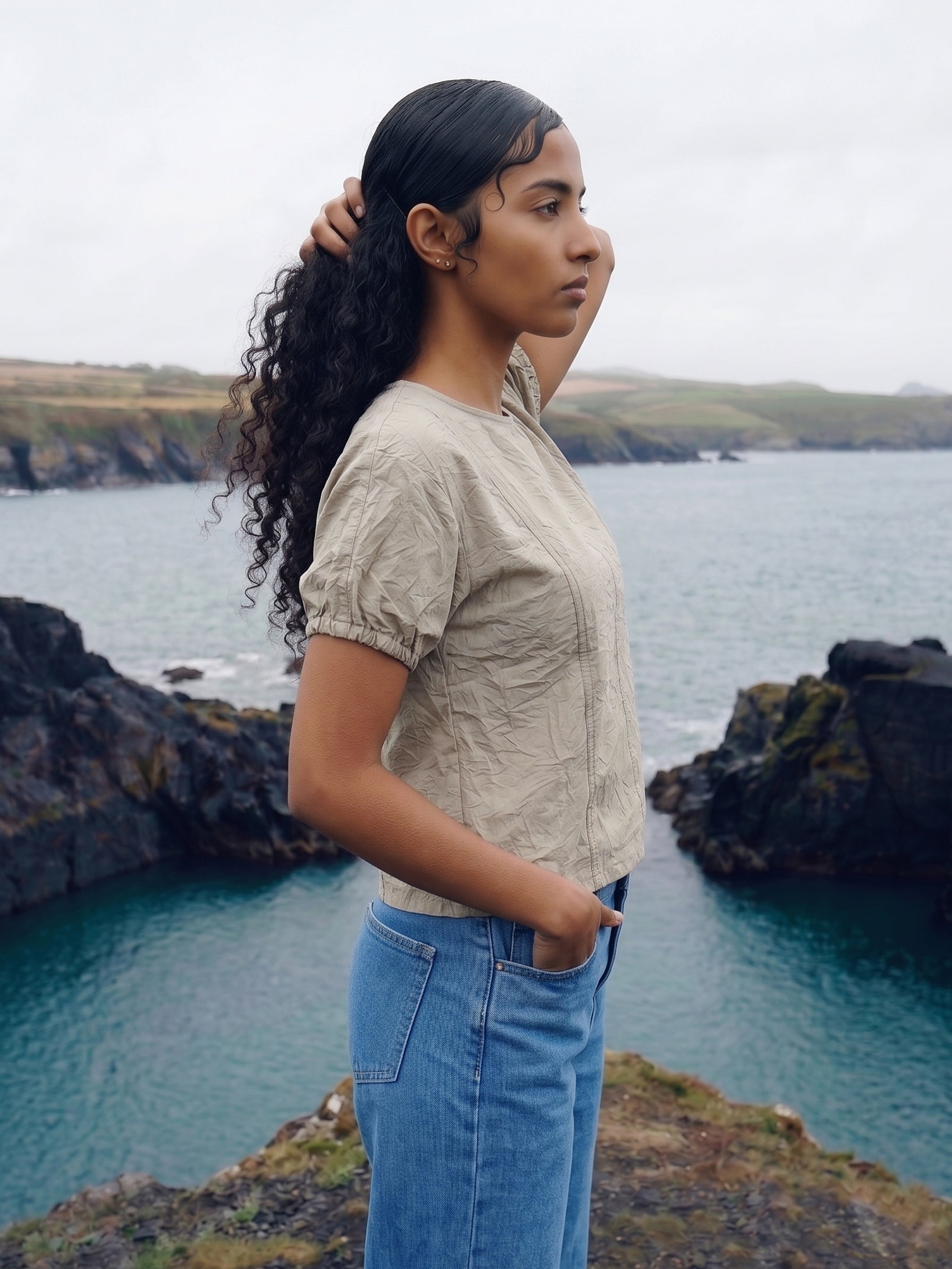 Women's Cotton Grey Round Neck PlainTop