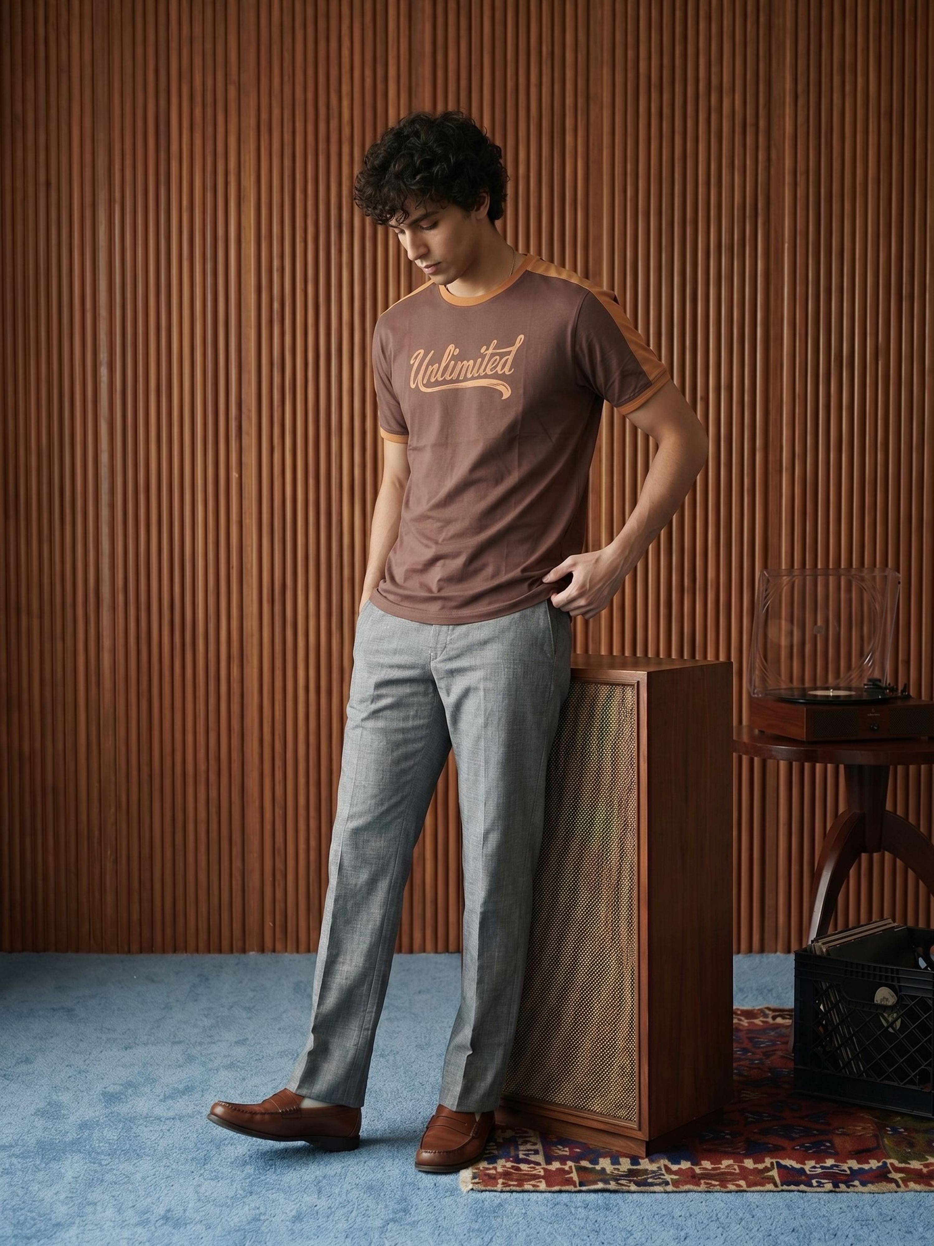 Men's Jersey 180 Gsm Brown Regular Fit T Shirt