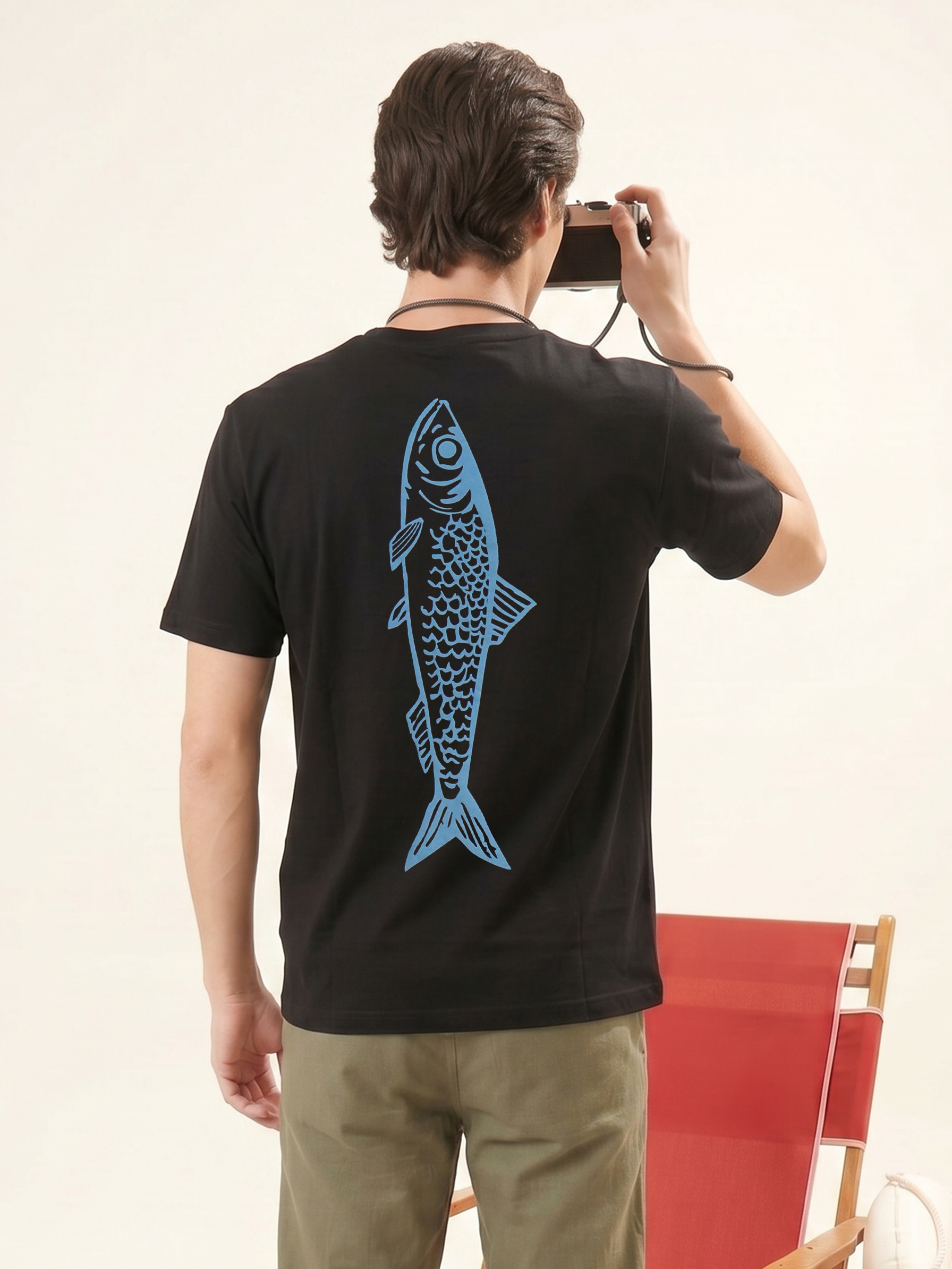 Men's Cotton Black Relaxed Fit Half Sleeve T Shirt