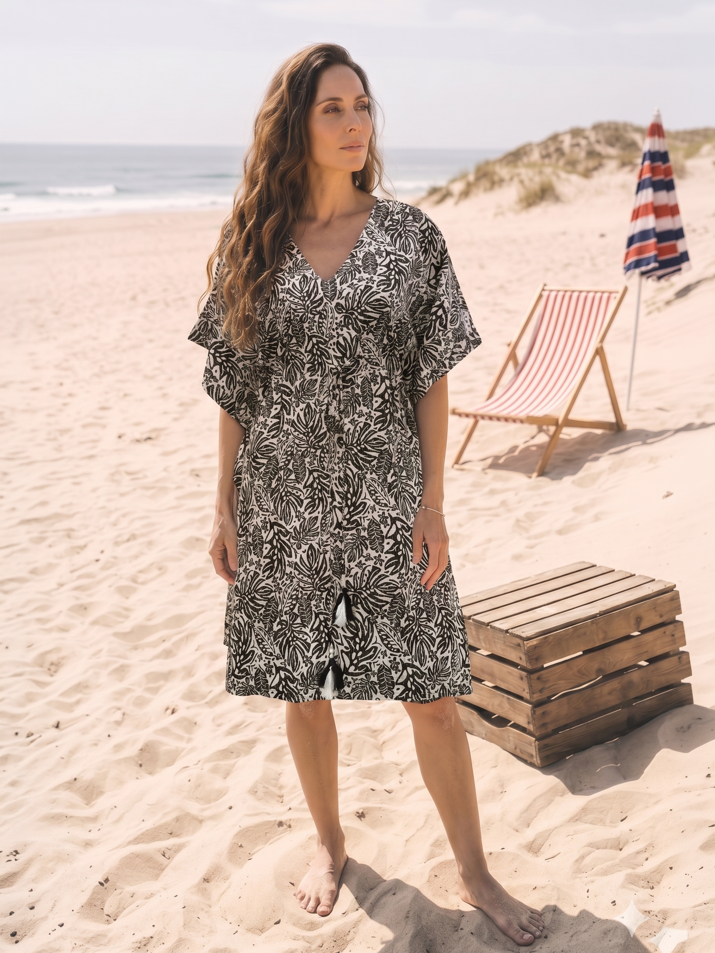 Women's Katha Fabric Grey Regular Fit Kaftan
