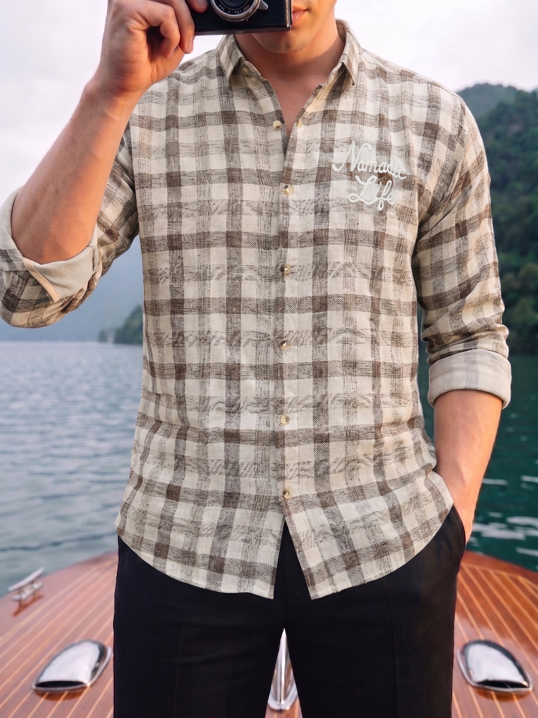 Men's Oatmeal Full Sleeve Relaxed Fit Shirt