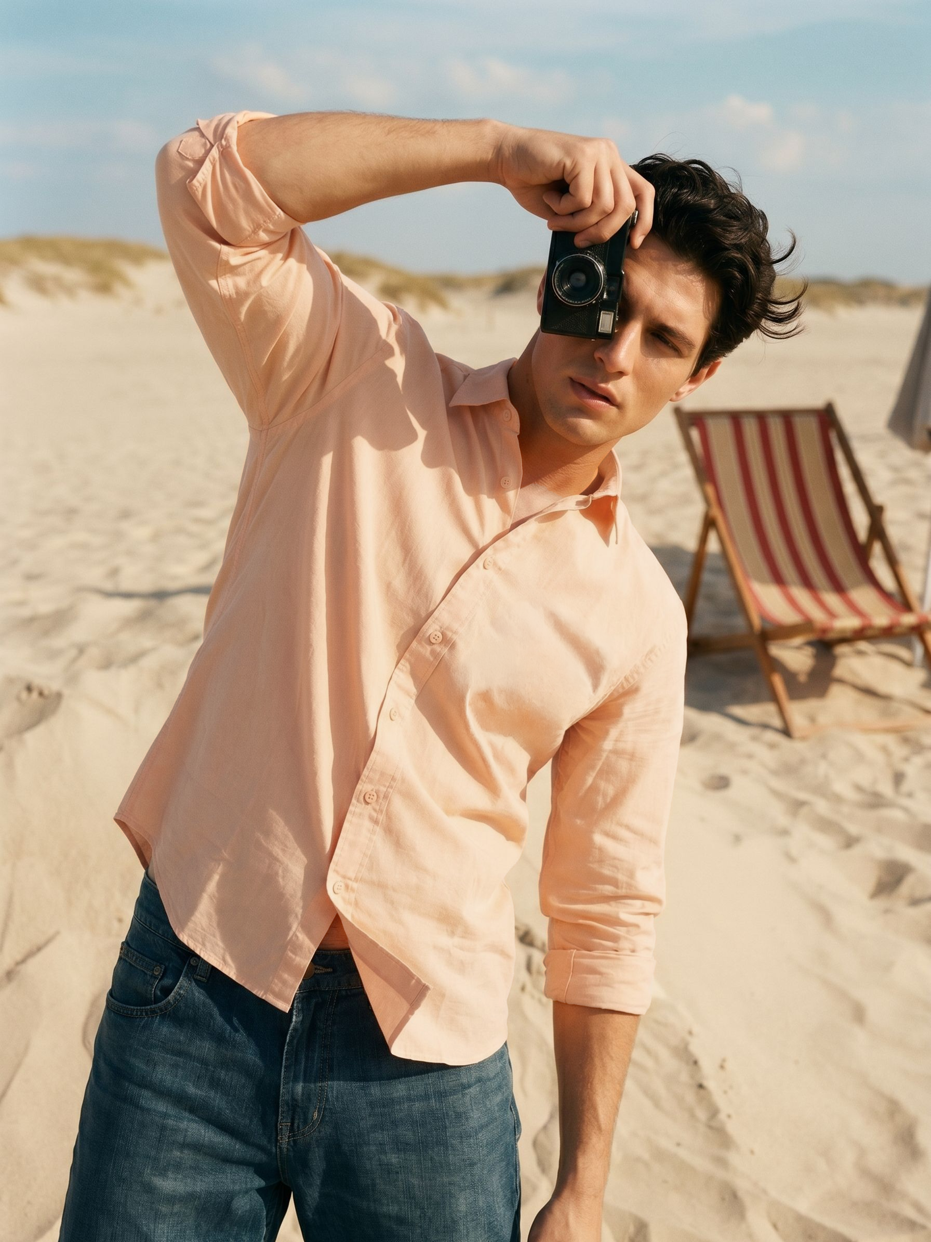 Mens Orange Cotton Relaxed Regular Collar Shirt
