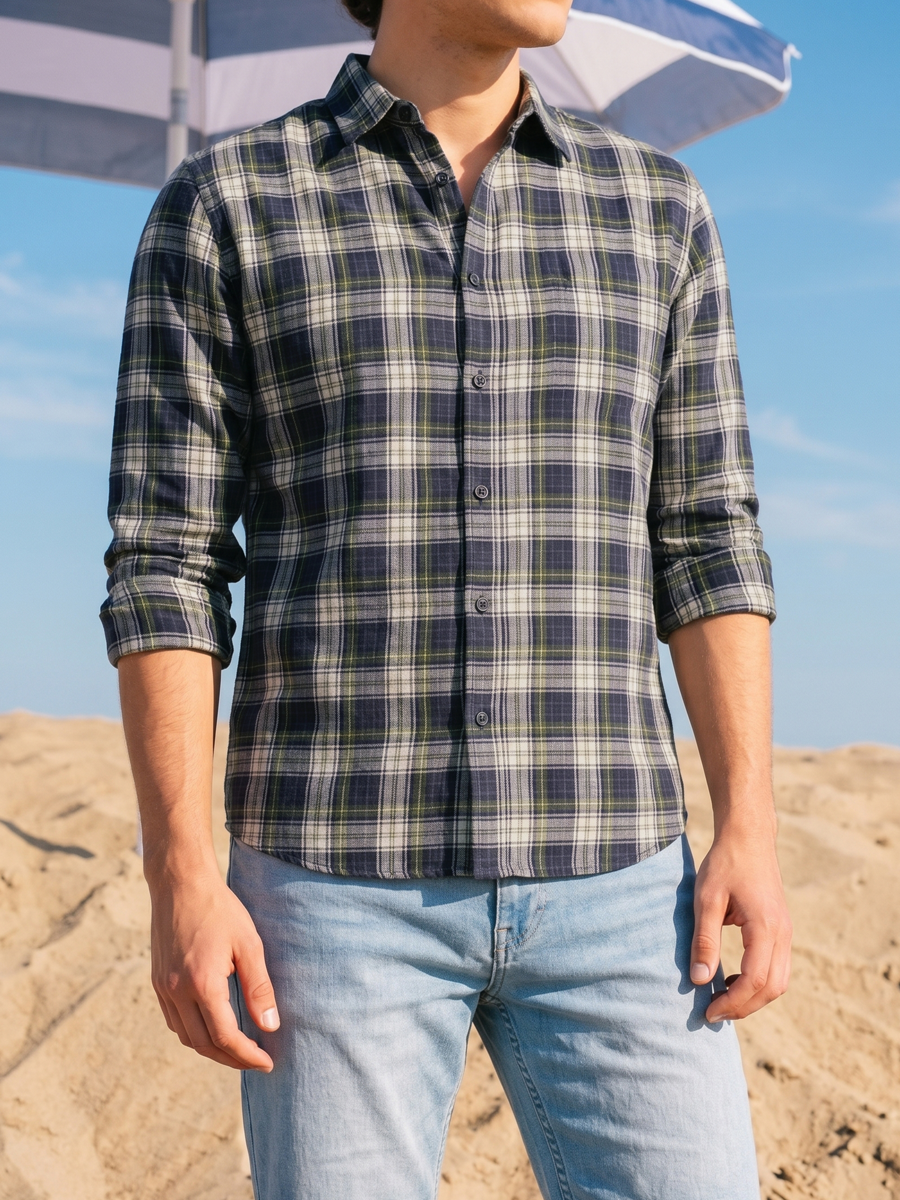 Men's Cotton Twill Blue Regular Collar Relaxed Fit Shirt