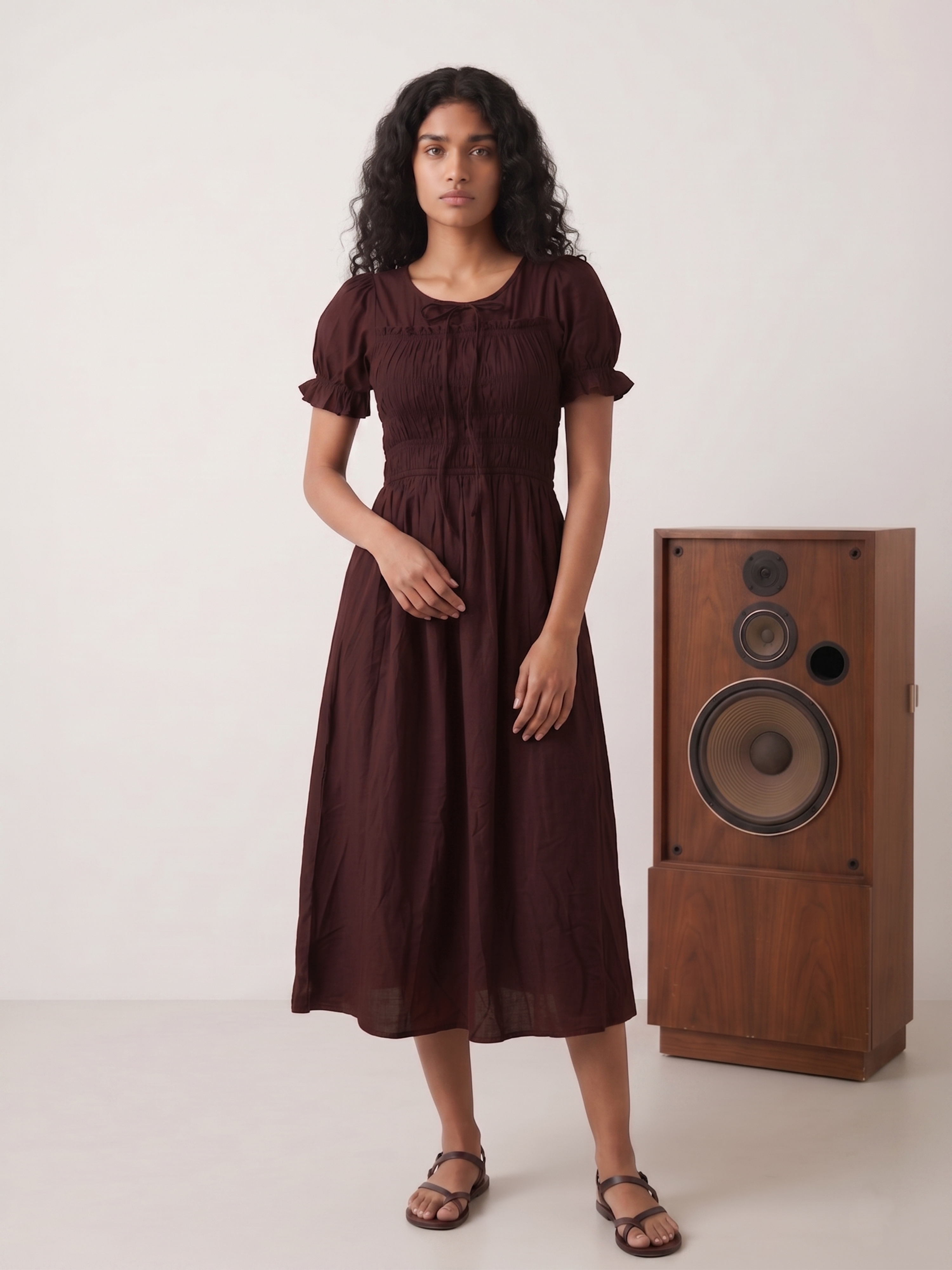 Women's  NV Cotton Maroon Plain Dresses