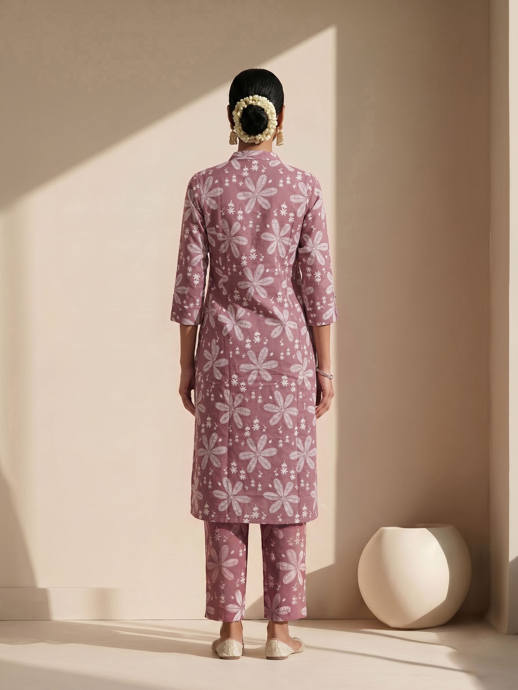 Women's Cotton Pink Regular Fit Printed Kurti Set