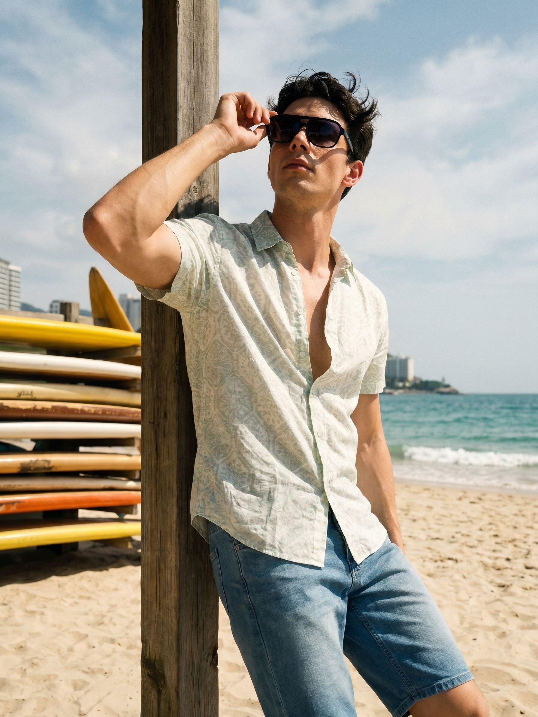 Men's Imported Prints Green Relaxed Fit Half Sleeve Shirt