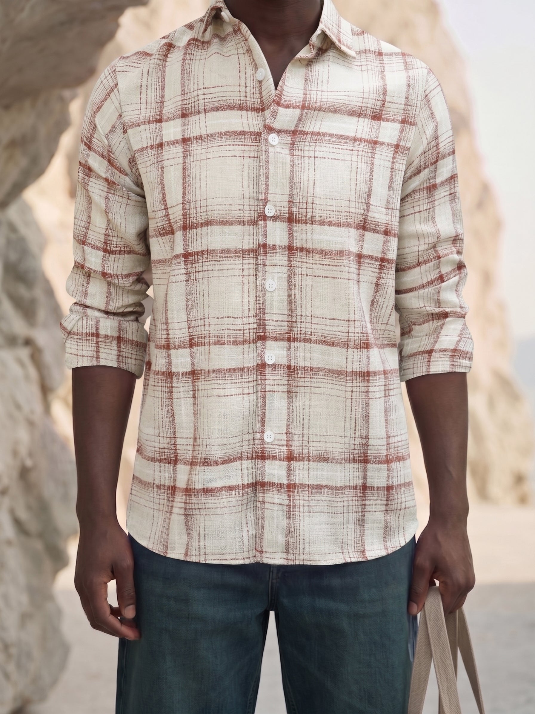 Men's Checks Rust Regular Fit Shirt
