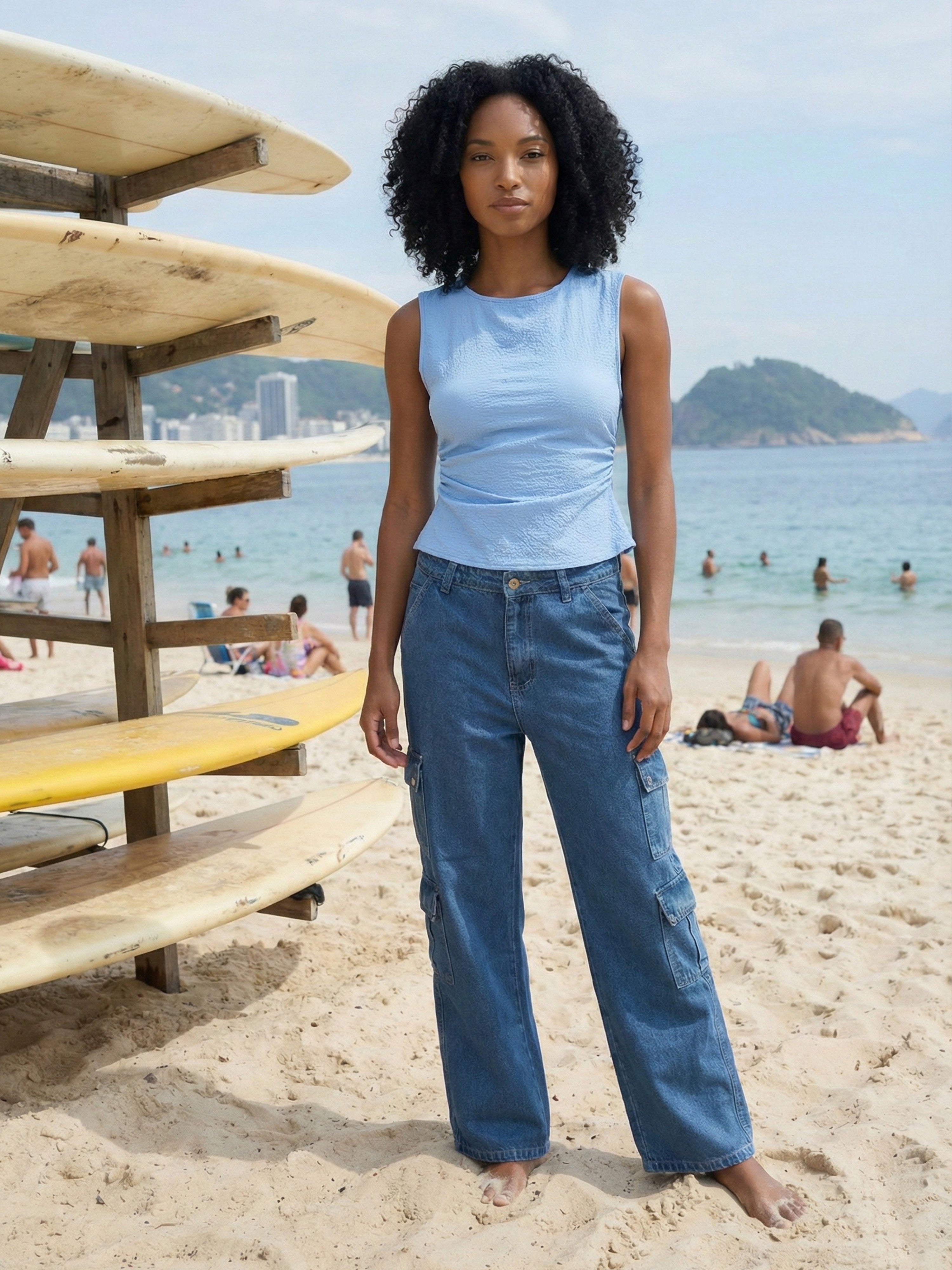 Women's Blue Bubble Top with Boat Neck