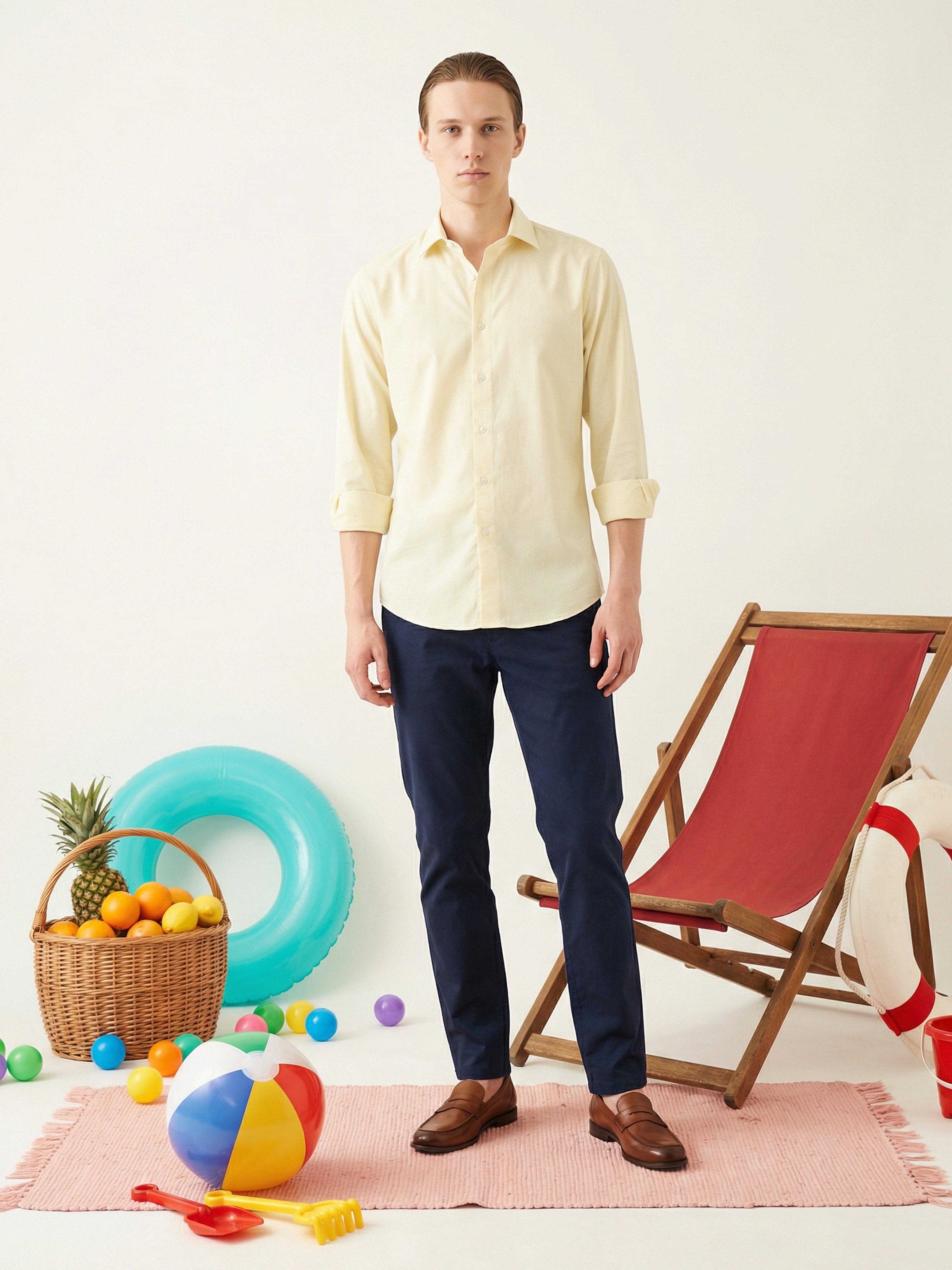 Yellow Semi Cotton Cut Away Collar Full Sleeves Mens Shirt