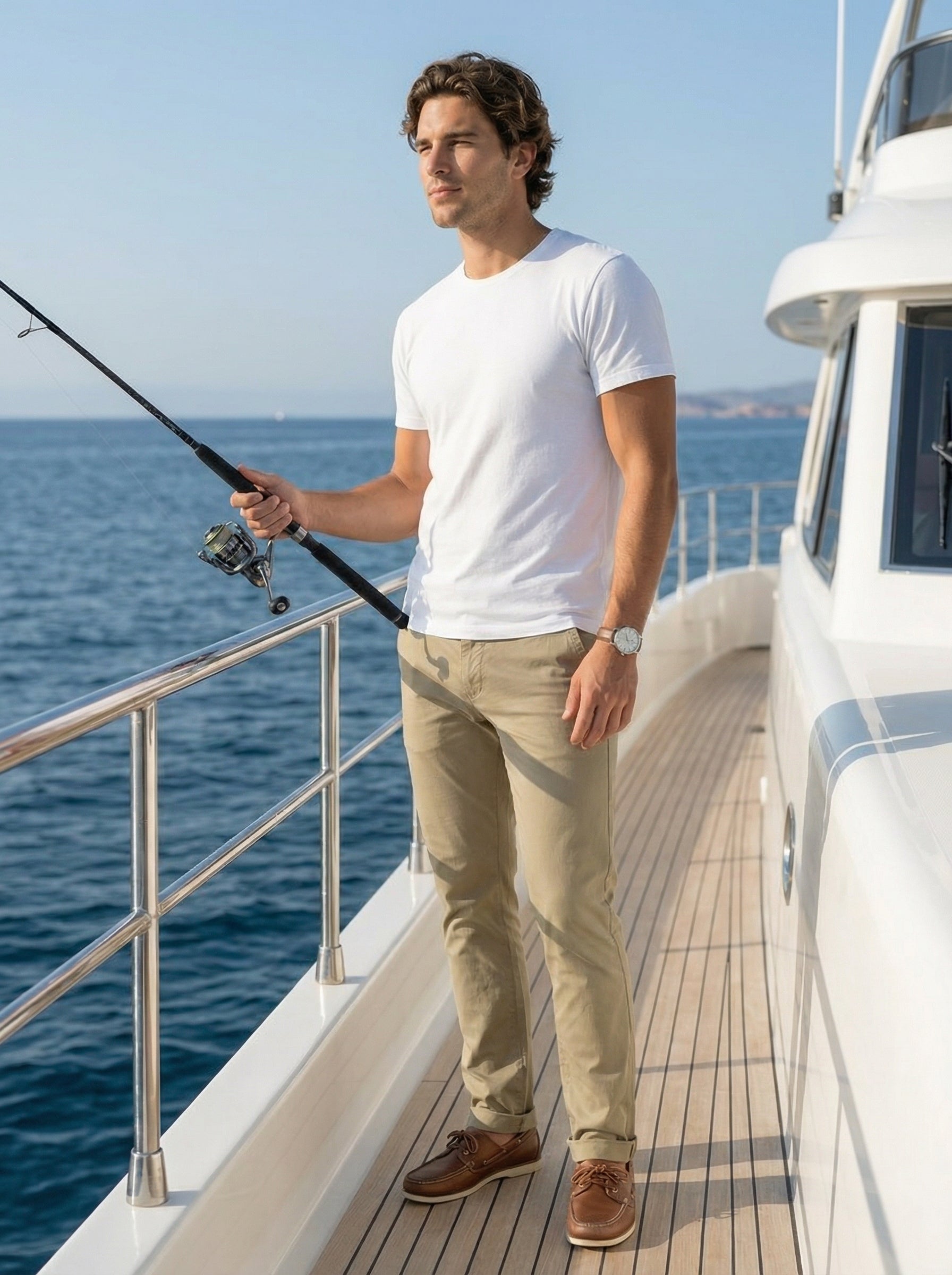 Men’s Regular Fit Chinos Beige Cotton Twill Contrast Detail
