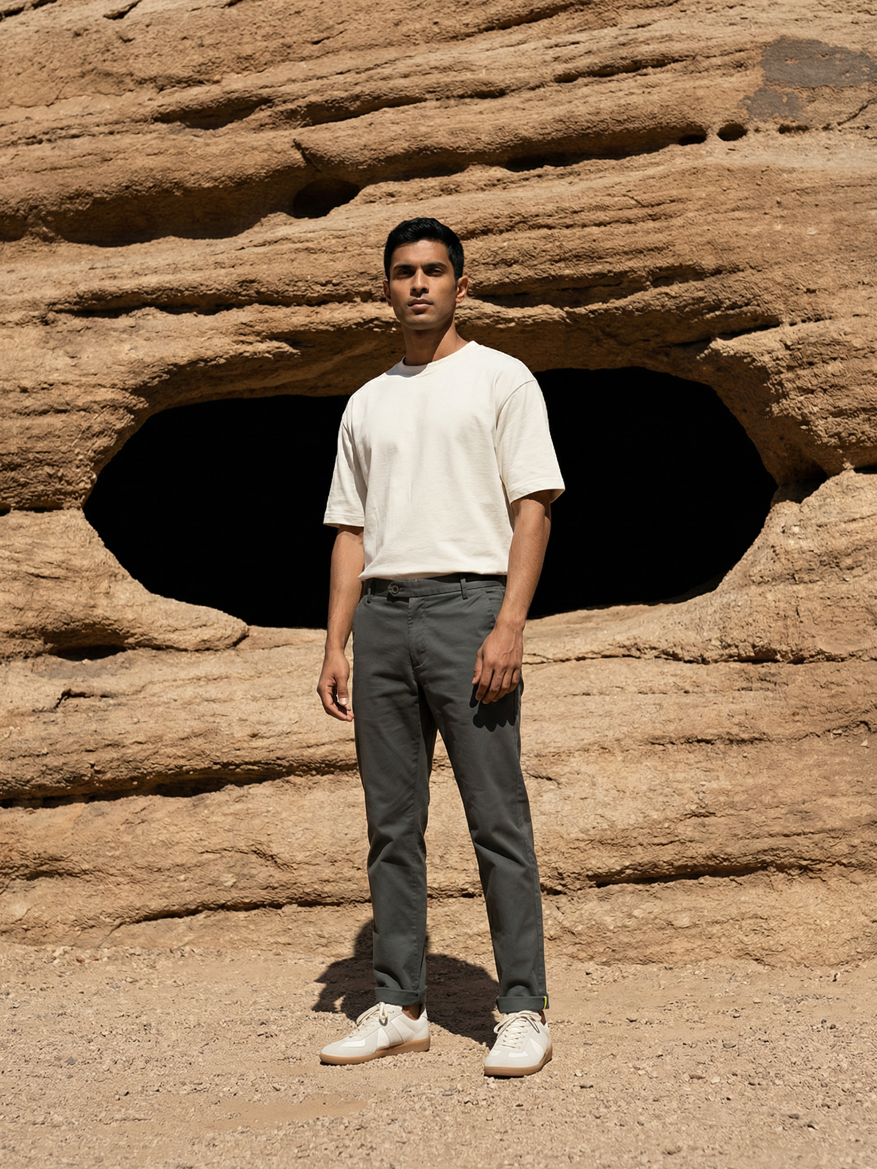 Men’s Dark Grey Casual Chinos Contrast Piping Cotton Twill