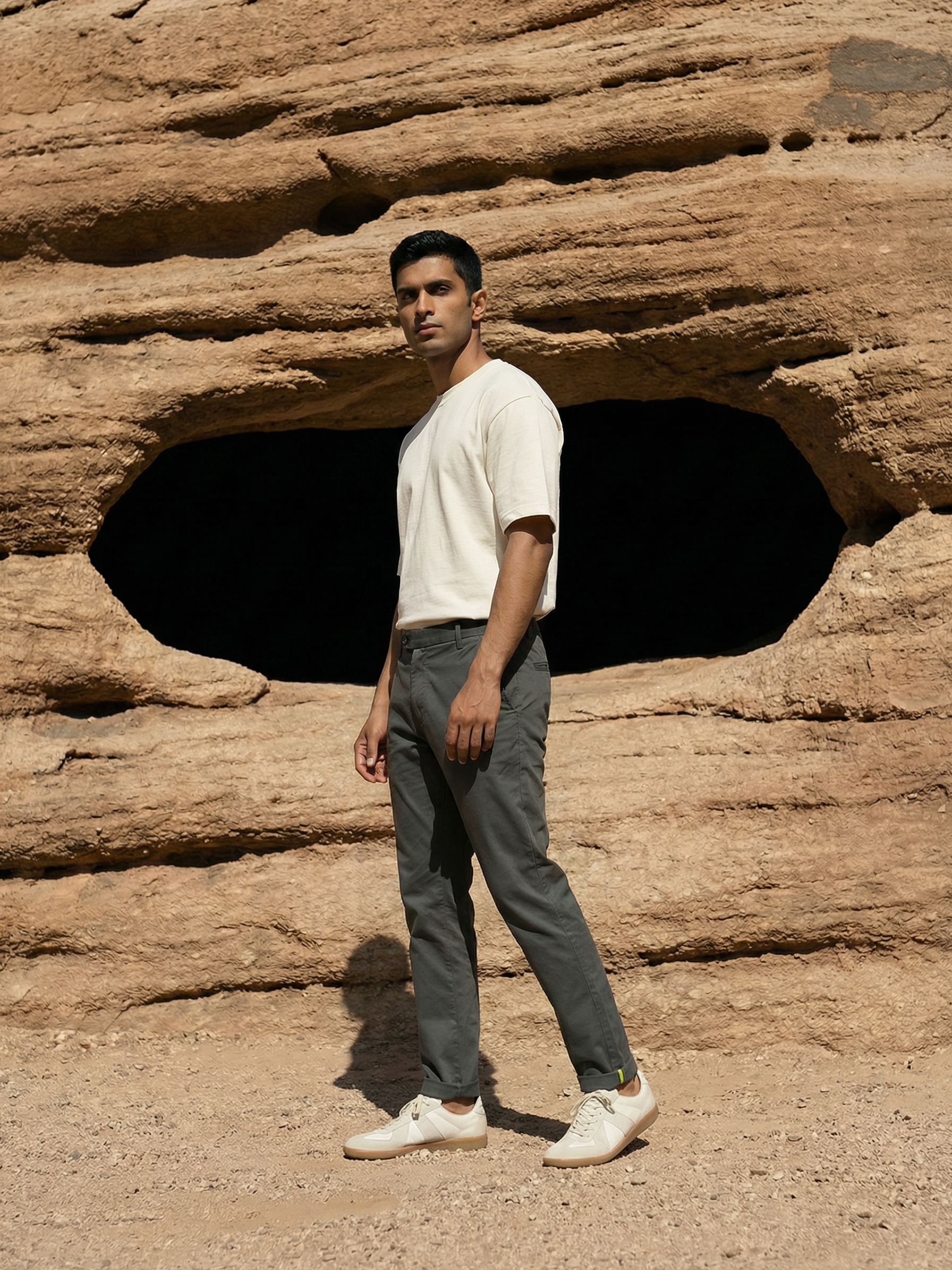 Men’s Dark Grey Casual Chinos Contrast Piping Cotton Twill