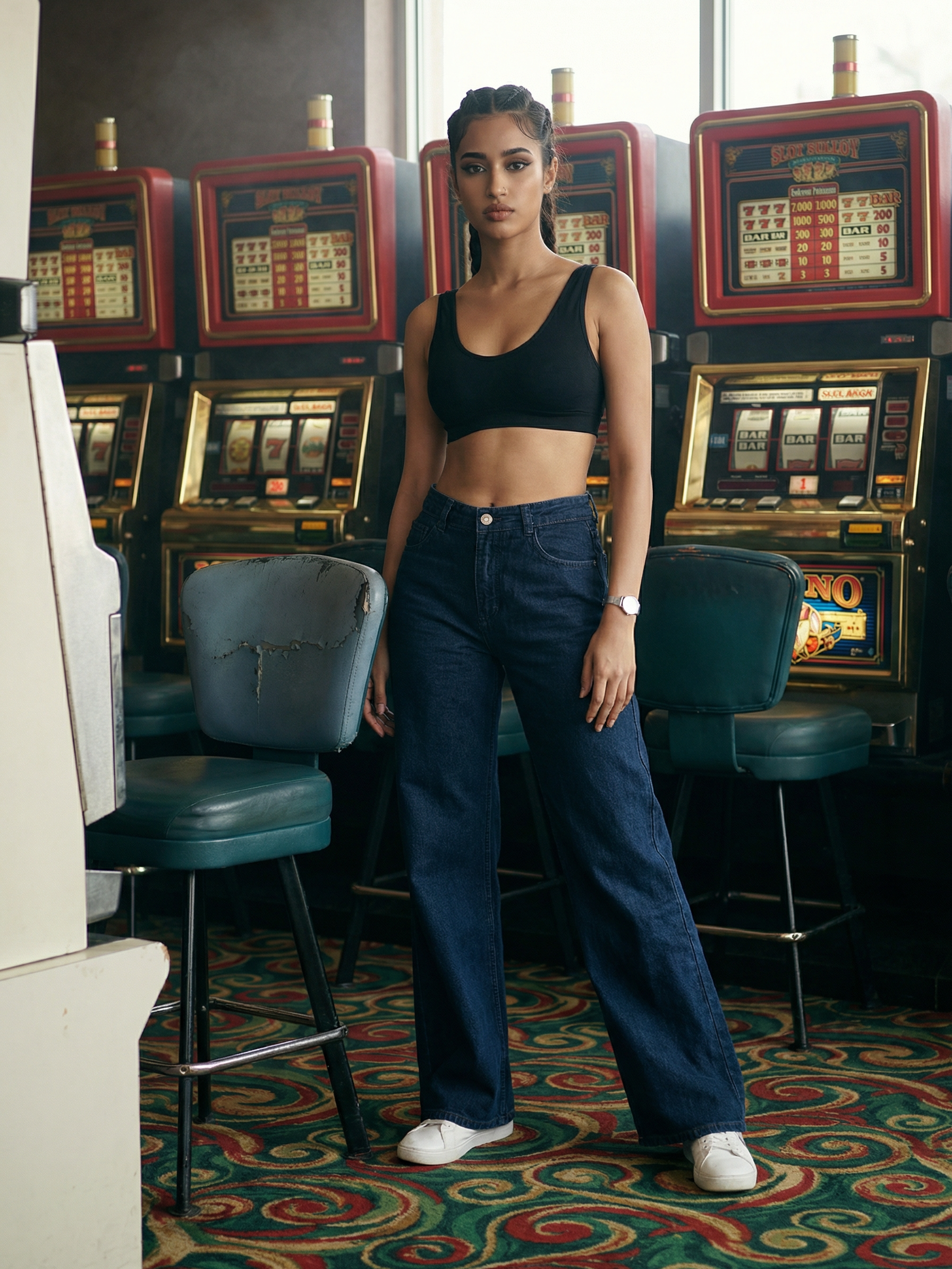 Women’s Wide Leg Jeans – Black Knitted Denim