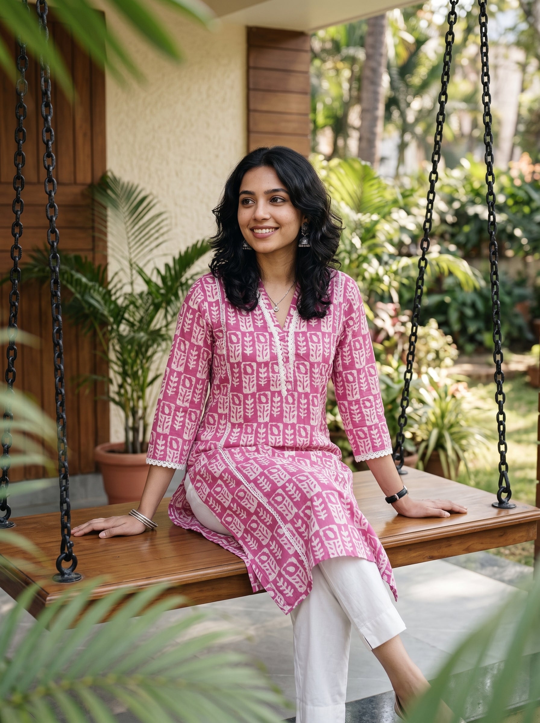 Women's Cotton Pink Regular Fit Kurti