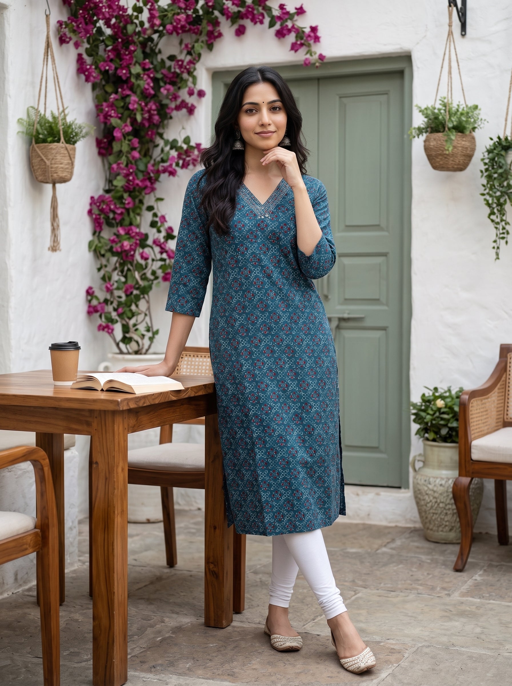 Women's Cotton Blue Regular Fit Kurti