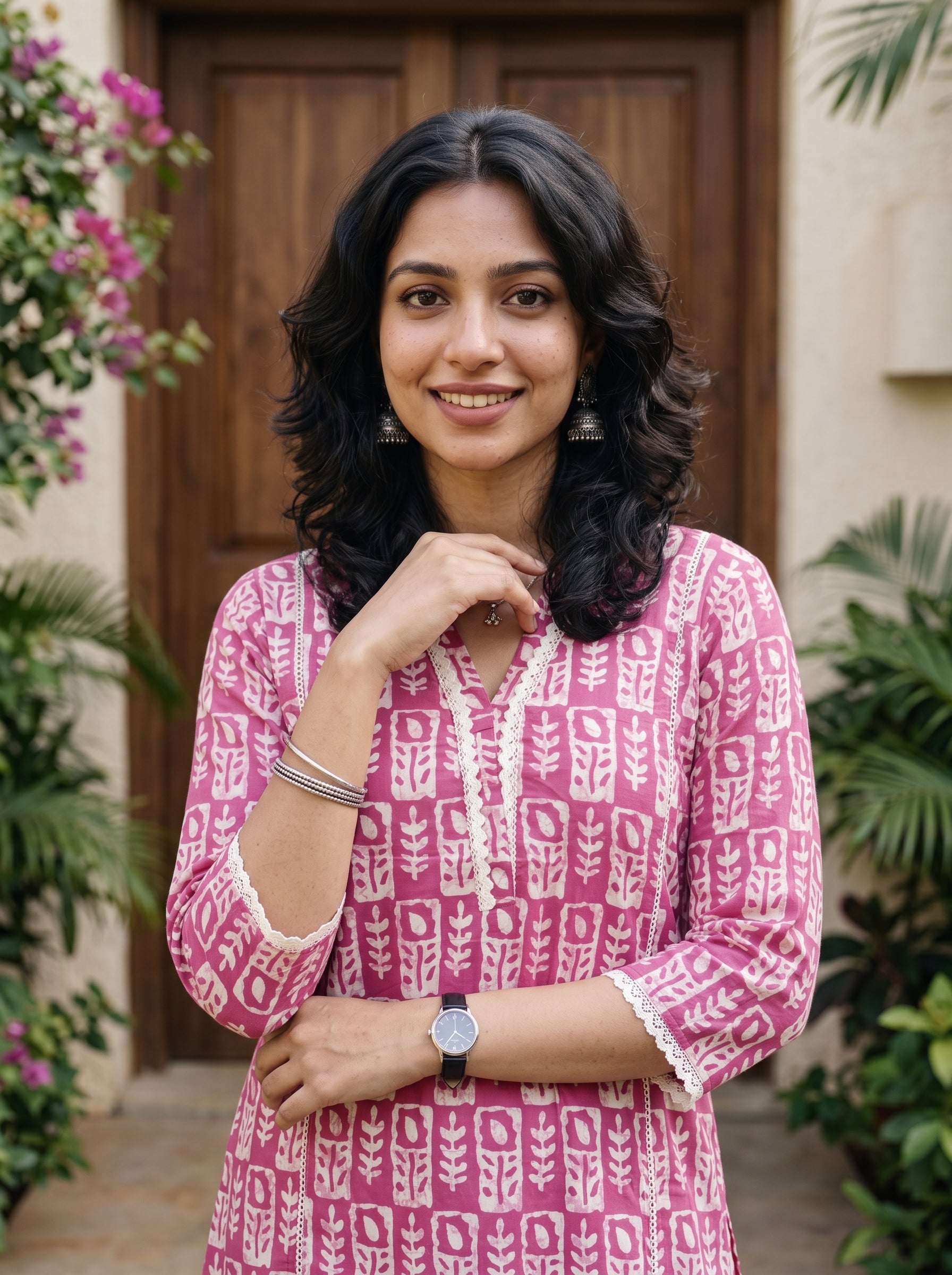 Women's Cotton Pink Regular Fit Kurti