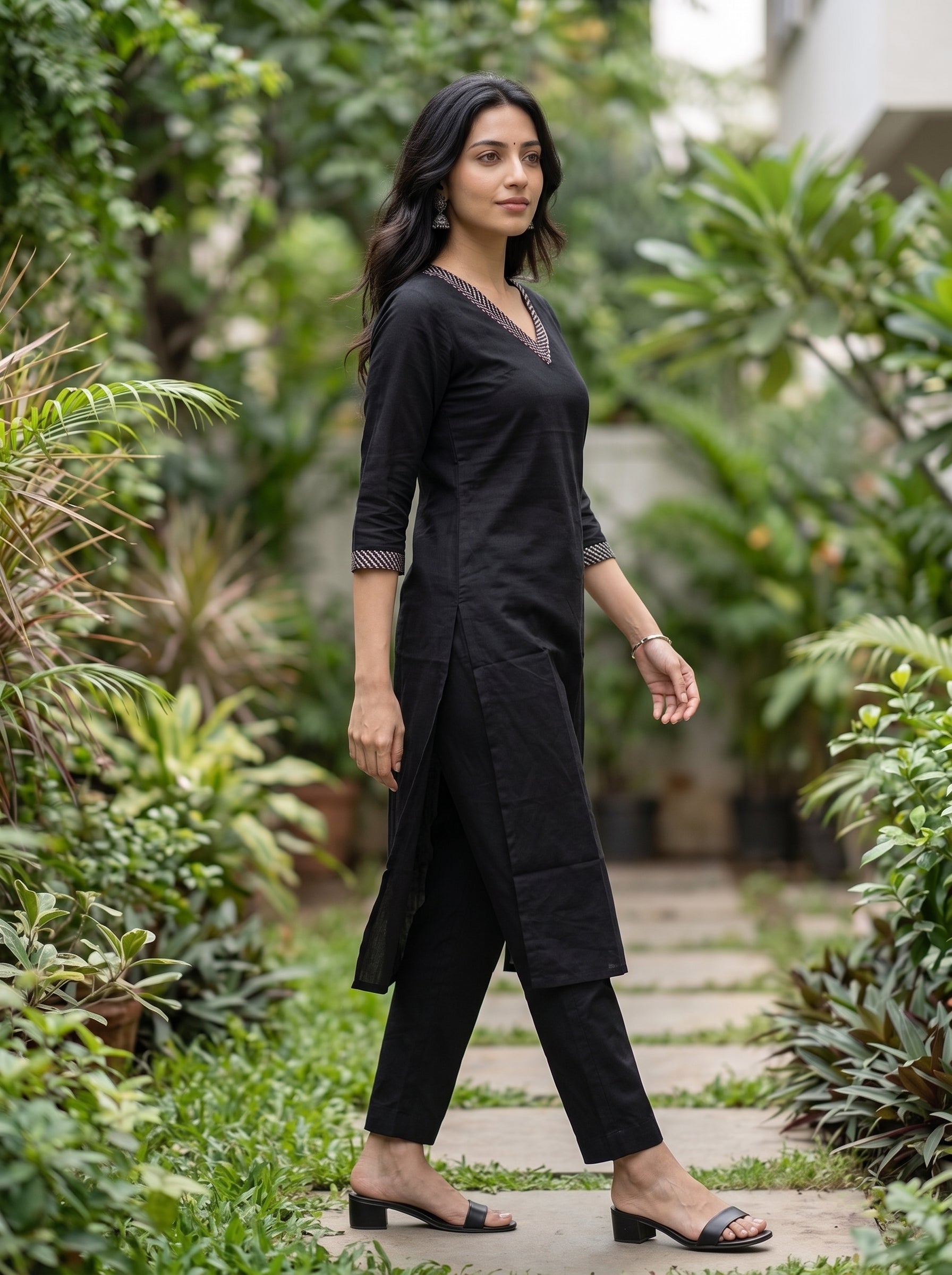 Women's Cotton Black Regular Fit Kurti