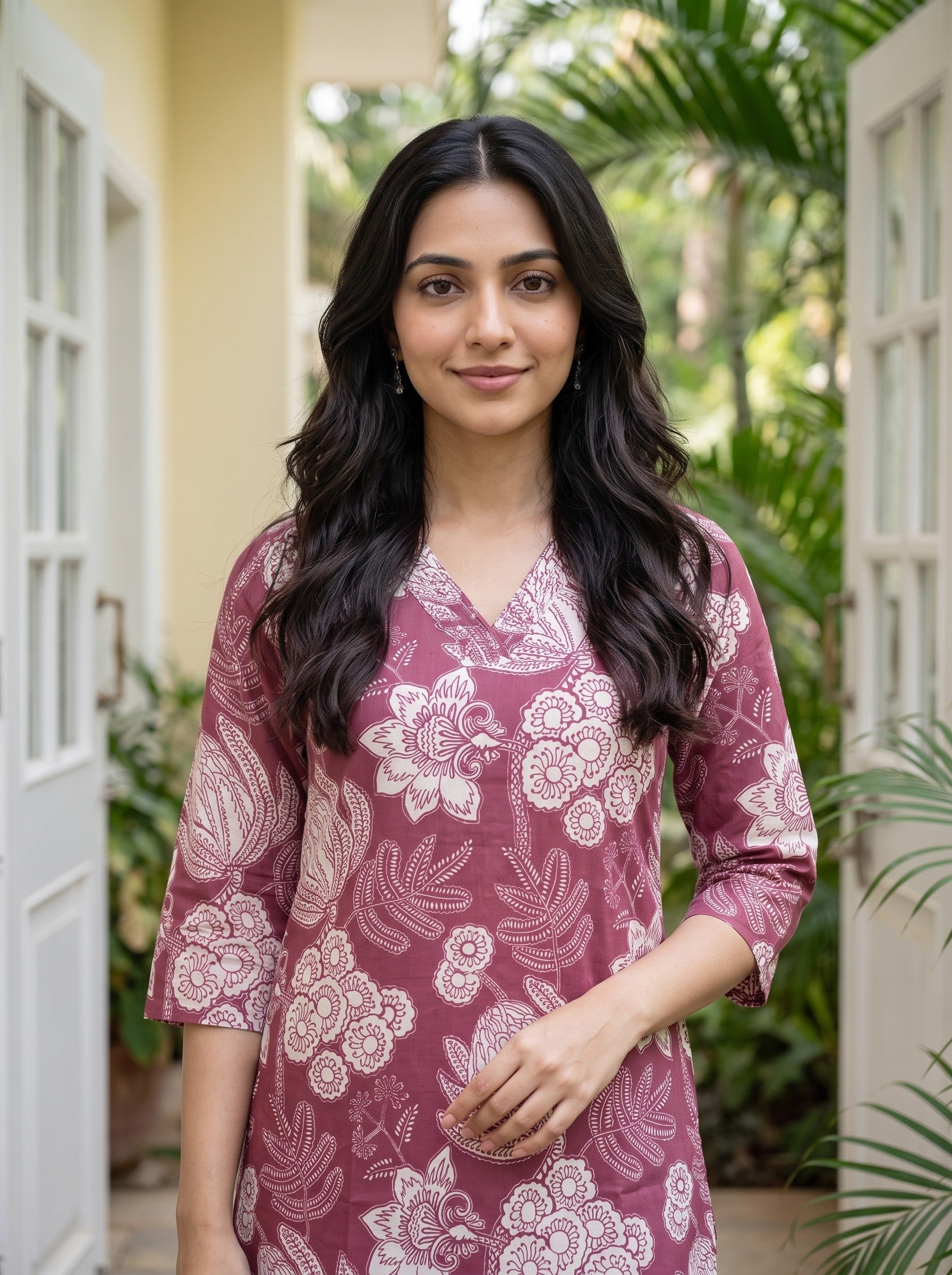 Women's Cotton Lt Wine Regular Fit Kurti