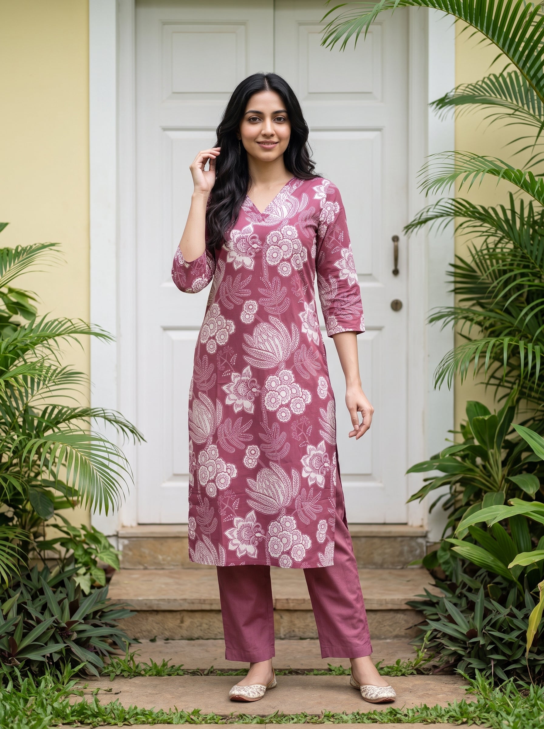 Women's Cotton Lt Wine Regular Fit Kurti