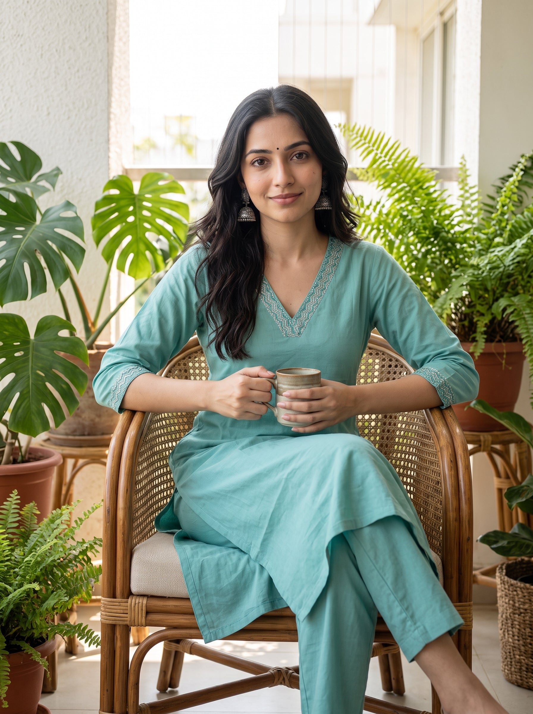 Women's Cotton Pista Regular Fit Kurti