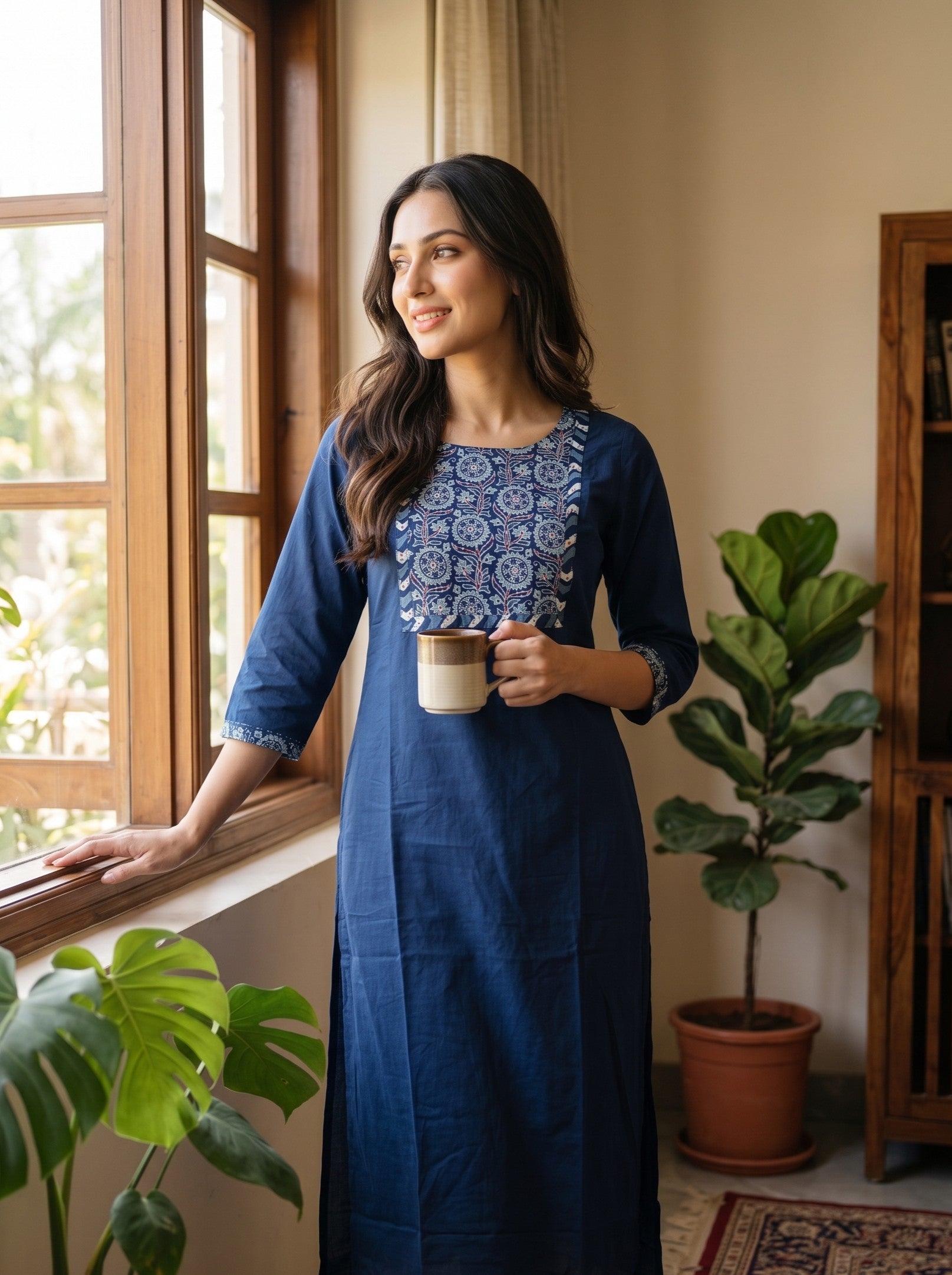 Women's Cotton Blue Regular Fit Kurti
