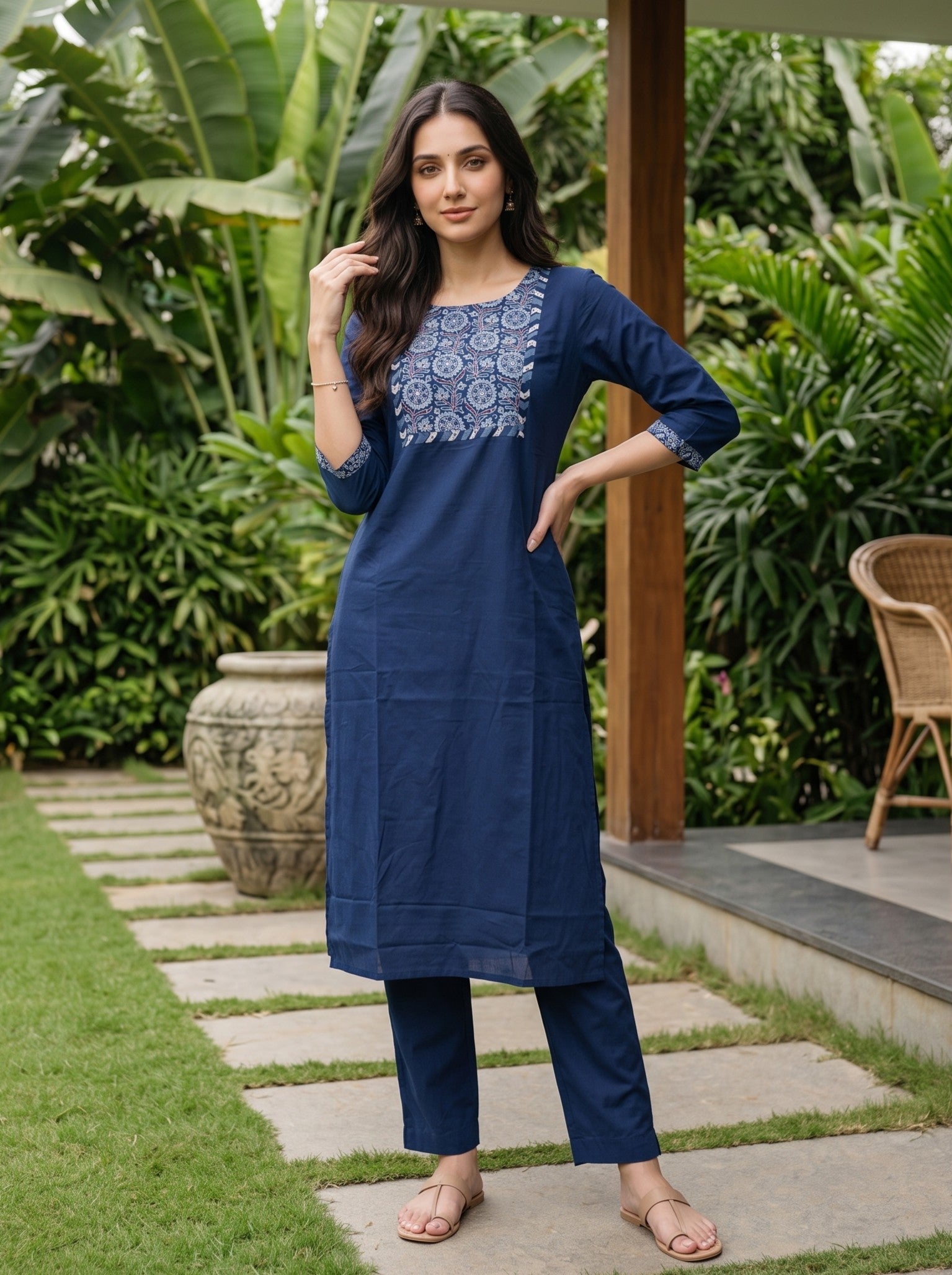 Women's Cotton Blue Regular Fit Kurti