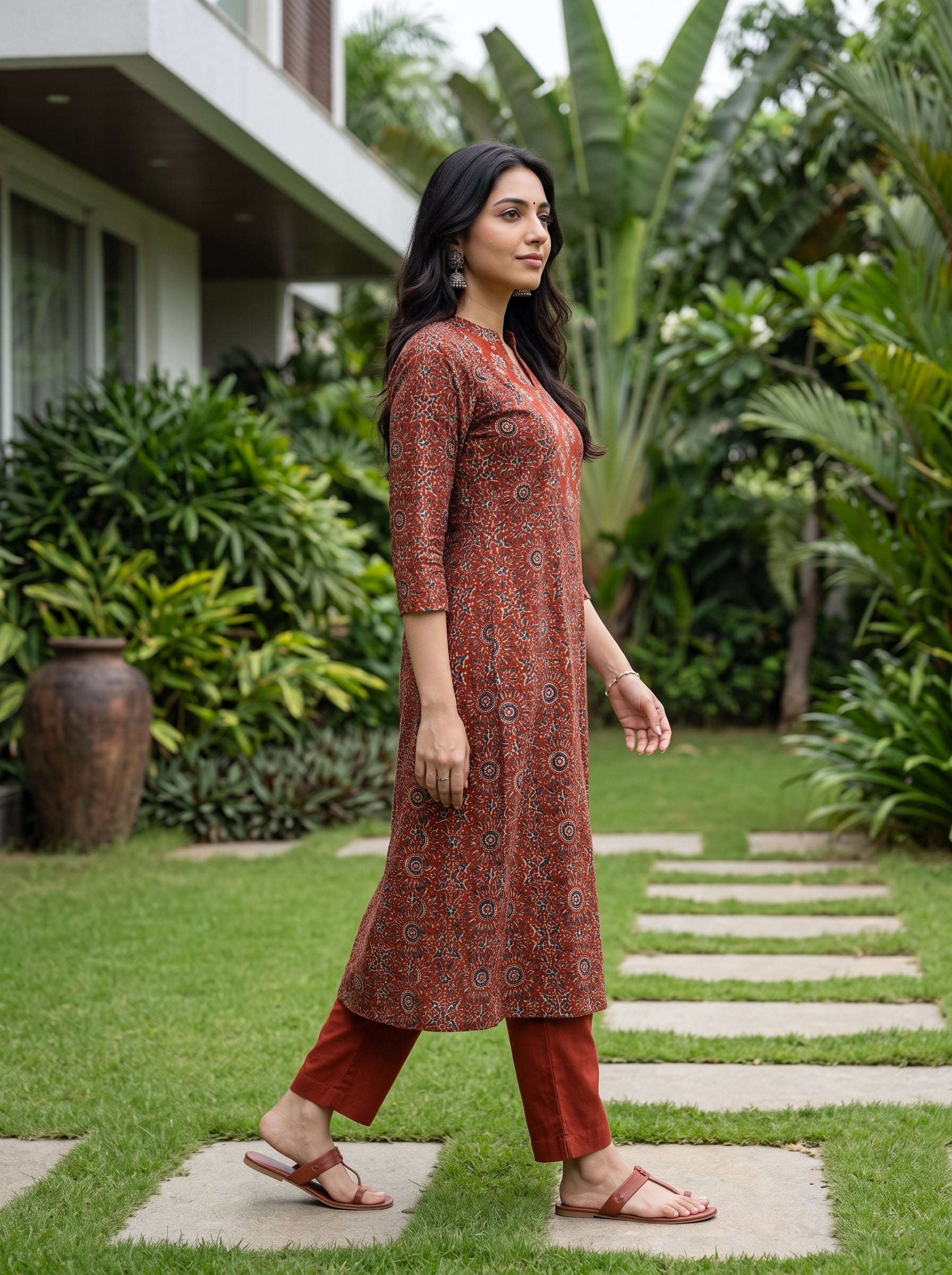 Women's Cotton Maroon Regular Fit Kurti