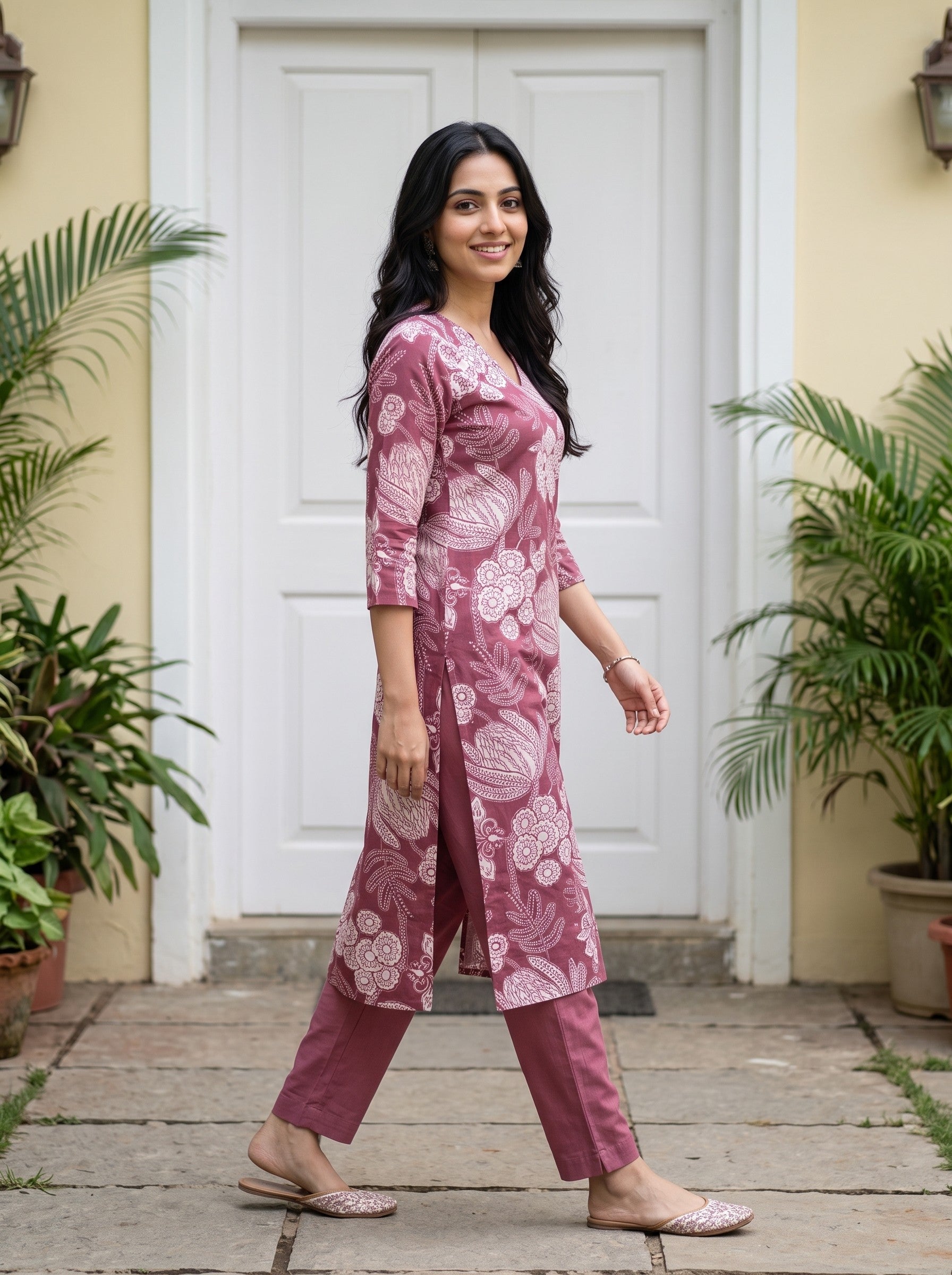 Women's Cotton Lt Wine Regular Fit Kurti