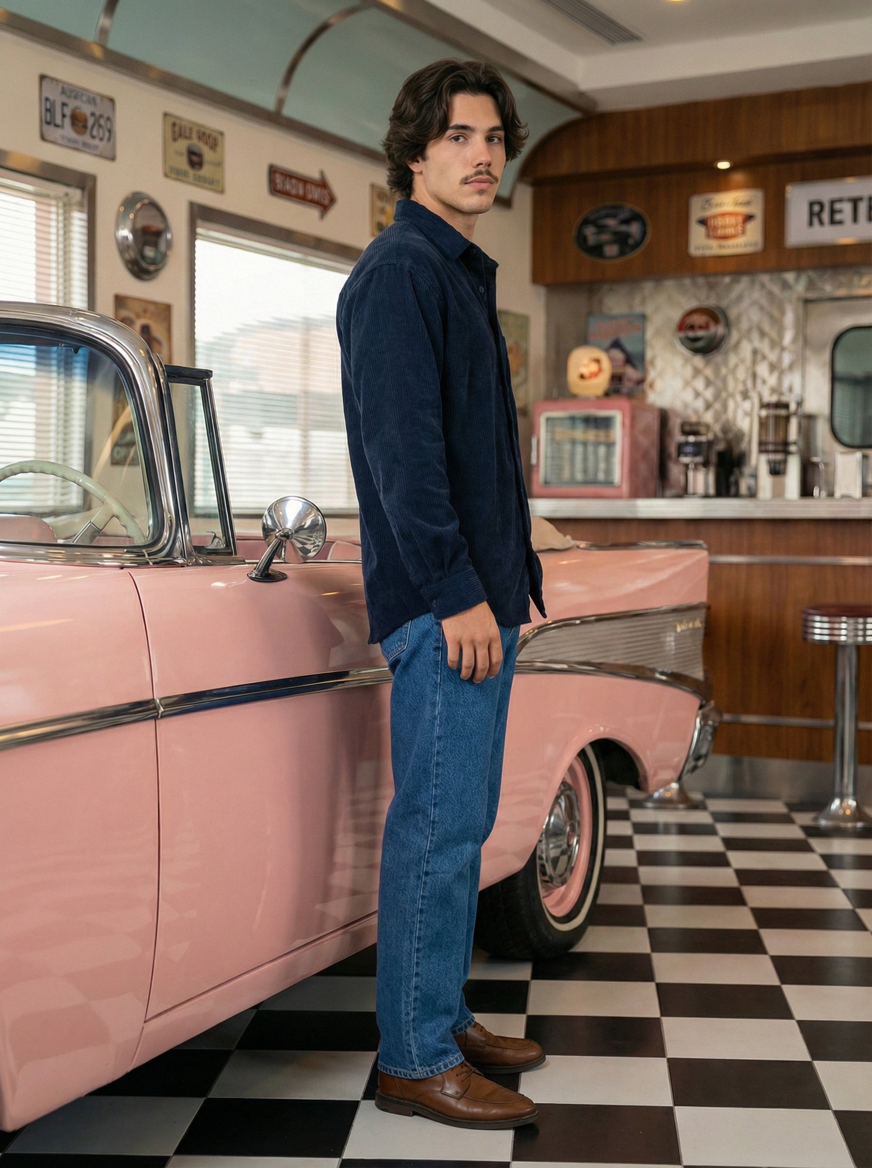 Blue Corduroy Relax Fit Full Sleeve Shirt