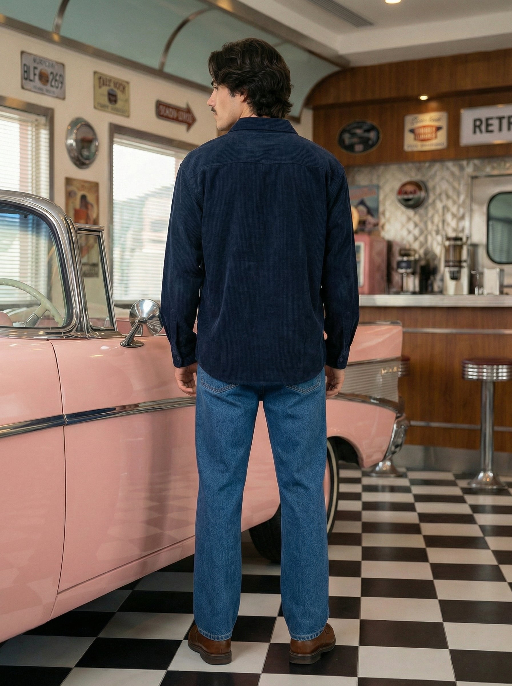 Blue Corduroy Relax Fit Full Sleeve Shirt