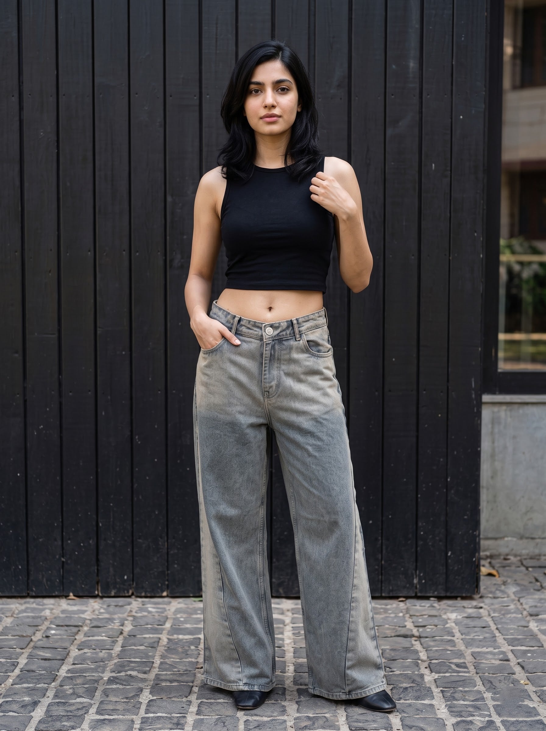 Women's Denim Blue Color Wide Leg Fit  Jeans