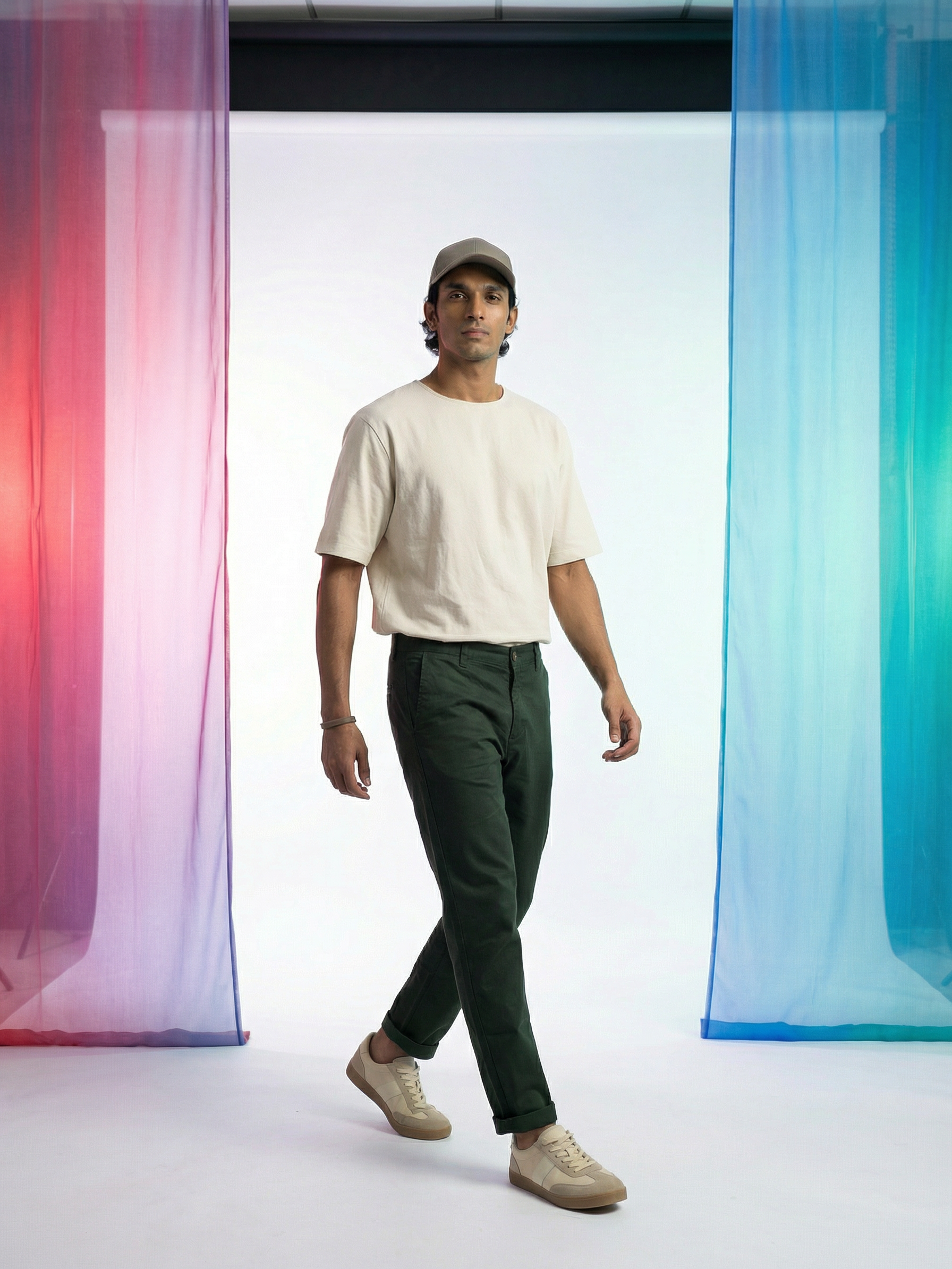 Men’s Regular Fit Chinos Dark Green Cotton Twill with Contrast Piping